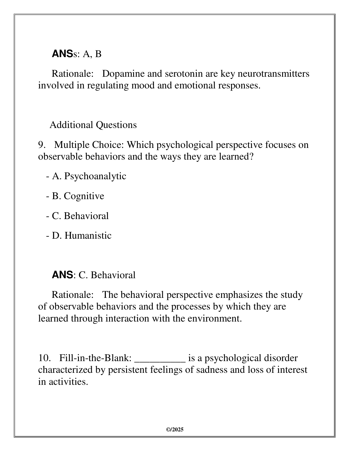 WGU C180 Psych 1010 Test Bank 2025 Answers & Rationales