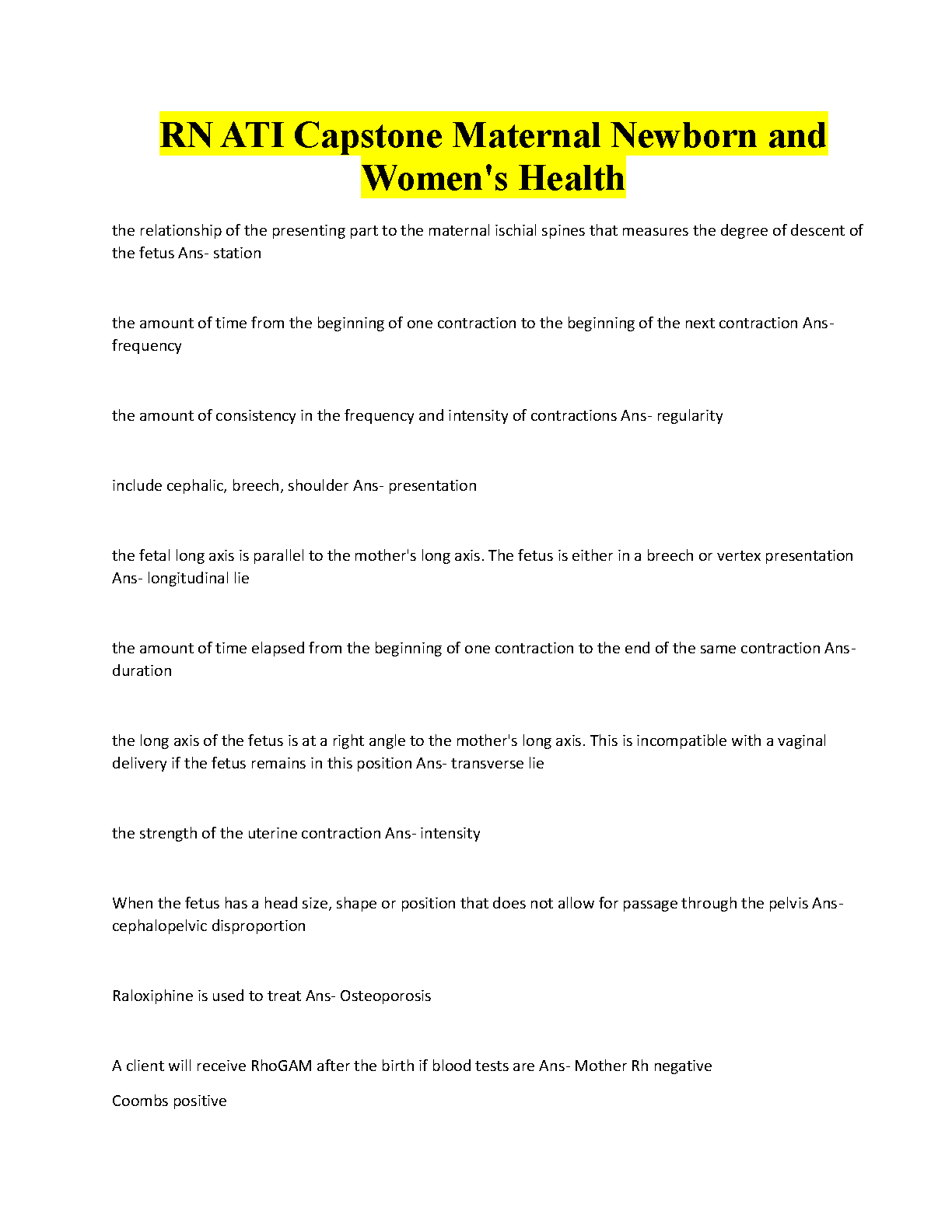 ATI Capstone Maternal Newborn Women's Health Guide 2026/27