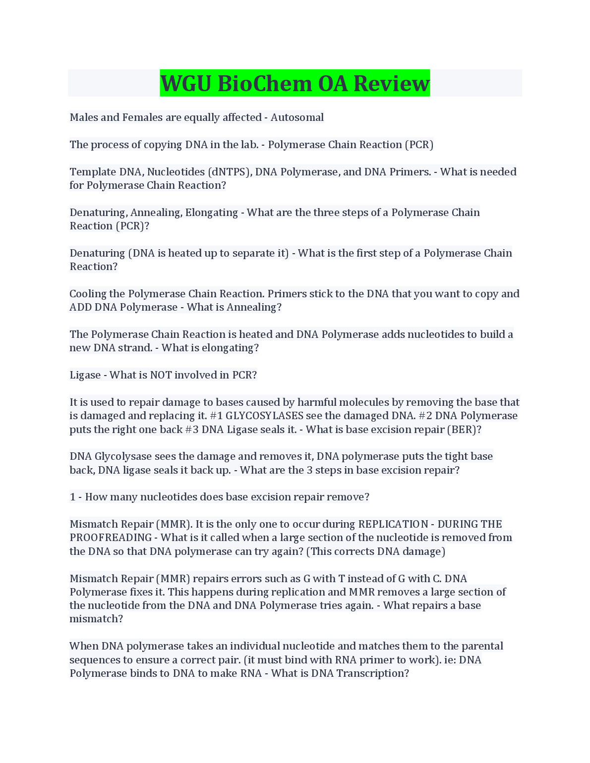 WGU Biochem OA Review 2025 | Study Guide & Exams Prep