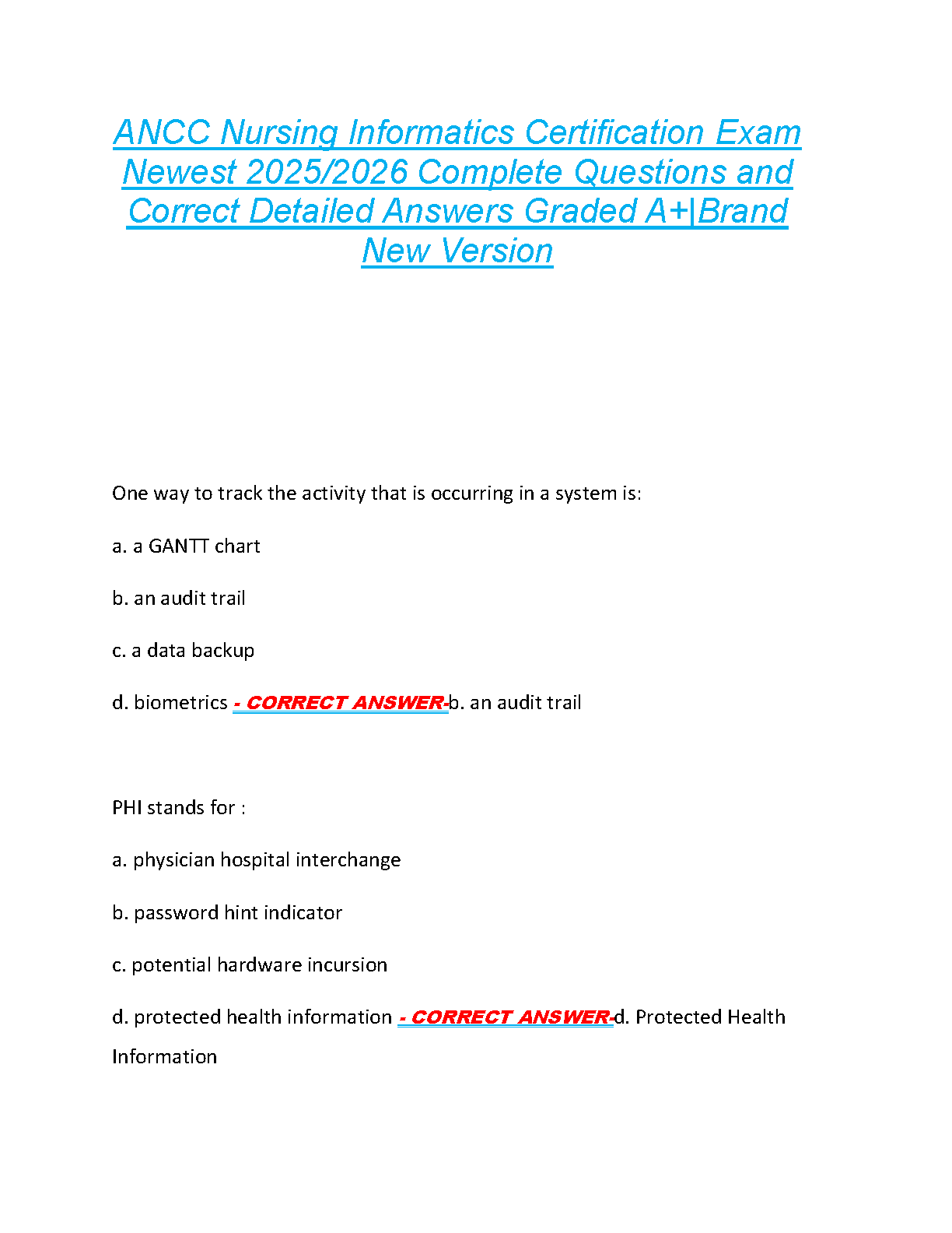 ANCC Nursing Informatics Test Bank 2026 IMG-1