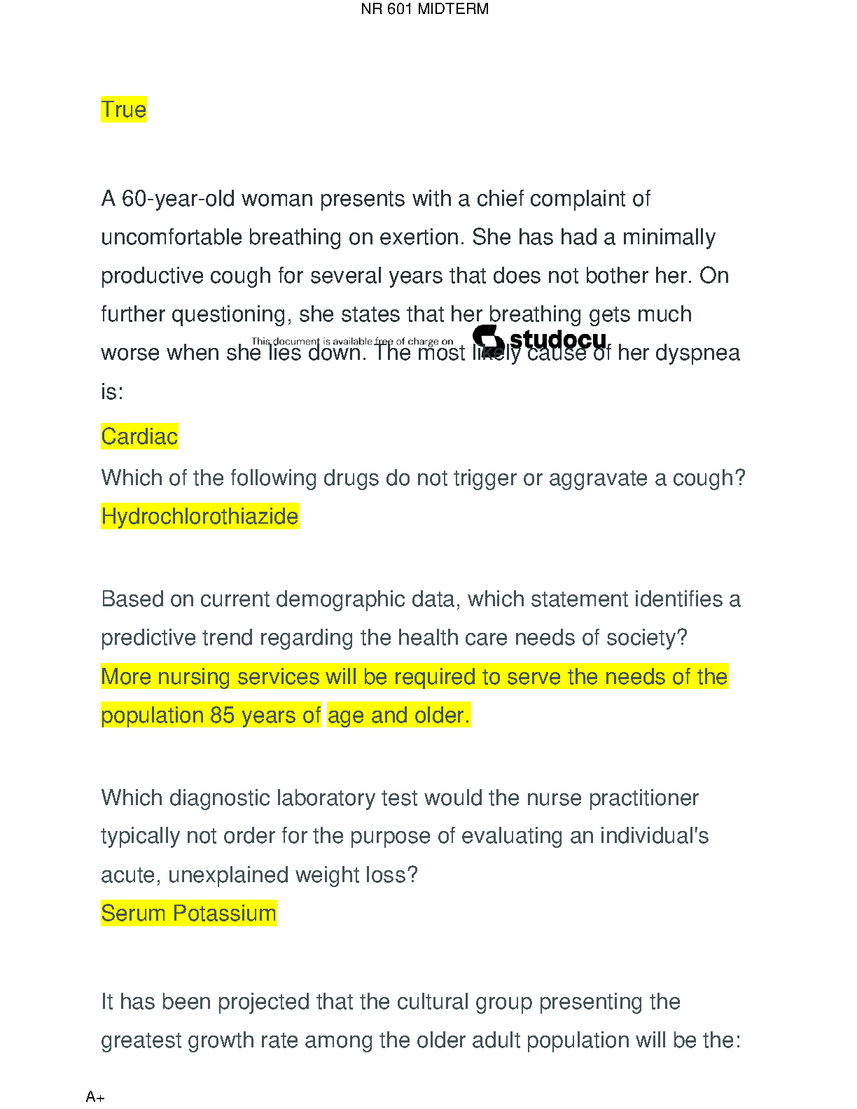NR 601 Midterm Exam Answers Chamberlain Nursing 2023