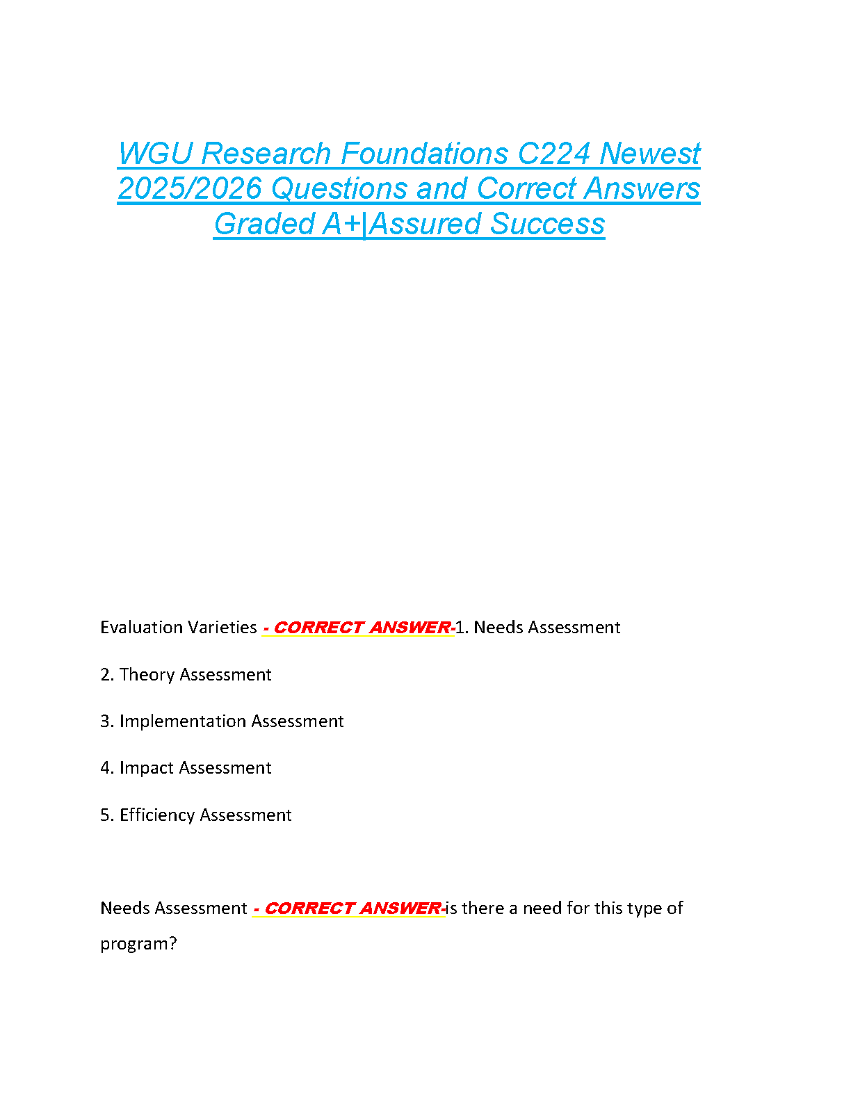 WGU C224 Research Foundations Test Bank 2025
