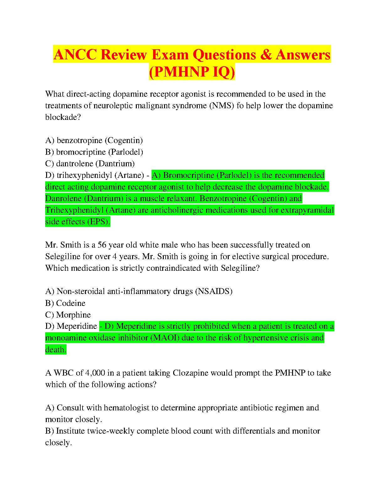 PMHNP IQ ANCC Exam Questions & Answers 2026/27 IMG-1