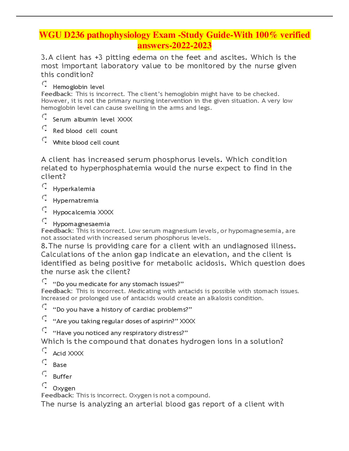 WGU D236 Pathophysiology Study Guide and Verified Answers