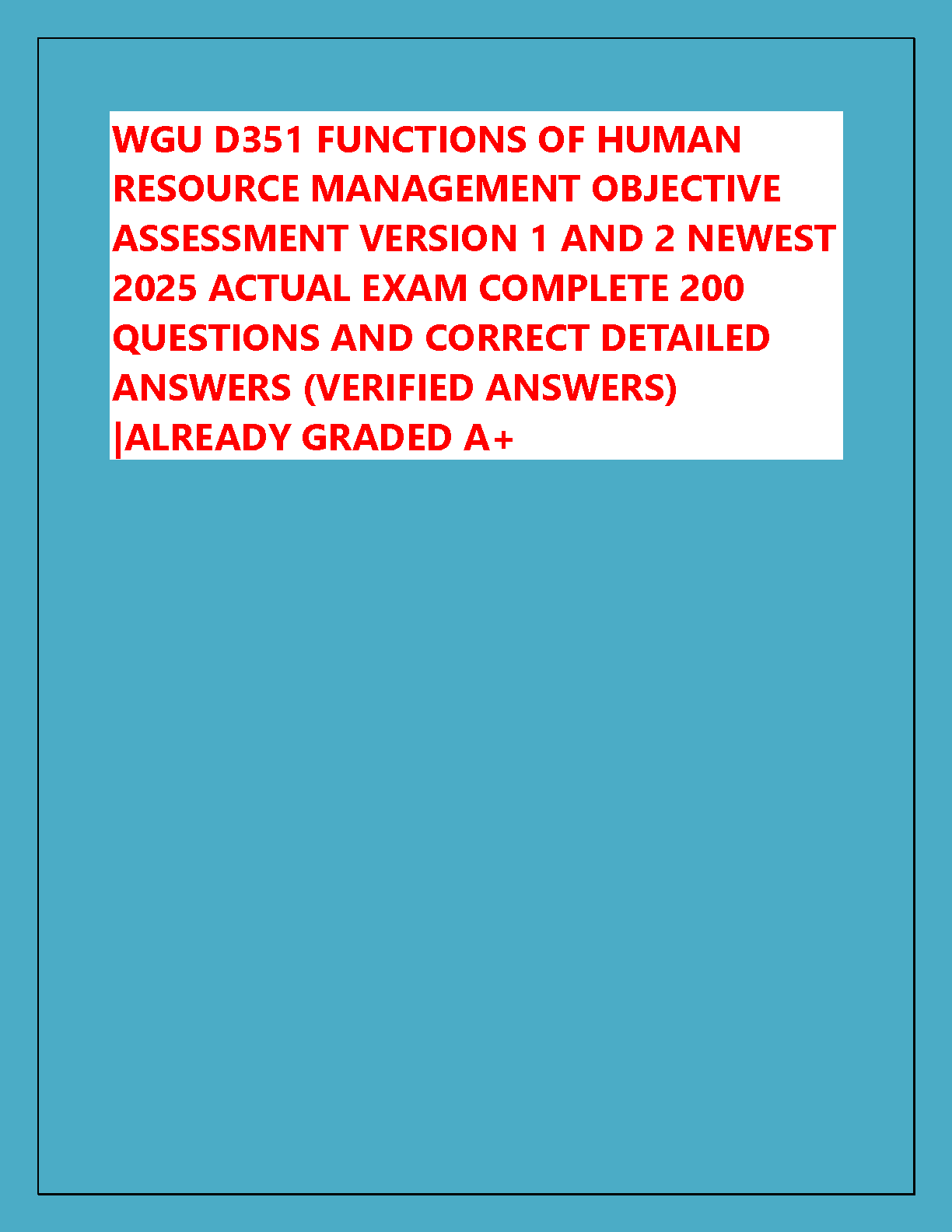 WGU D351 HRM Exam Answers 2026-2027 Study Guide