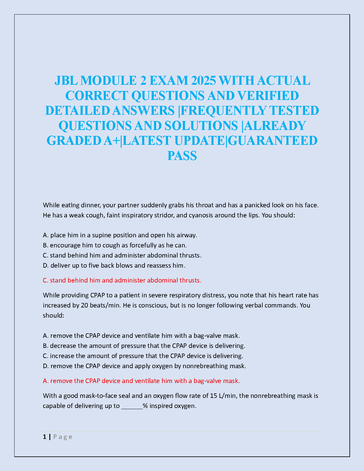 JBL Module 2 EMT Exam Questions 2025-2026 | AAOS Test Bank IMG-1