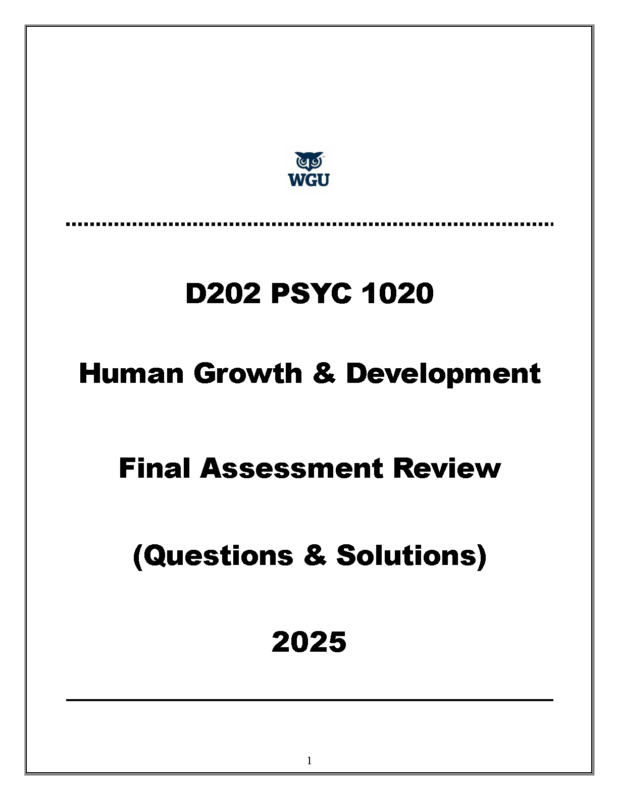 PSYC 1020 Human Growth Dev 2025 WGU Final Exam Questions IMG-1