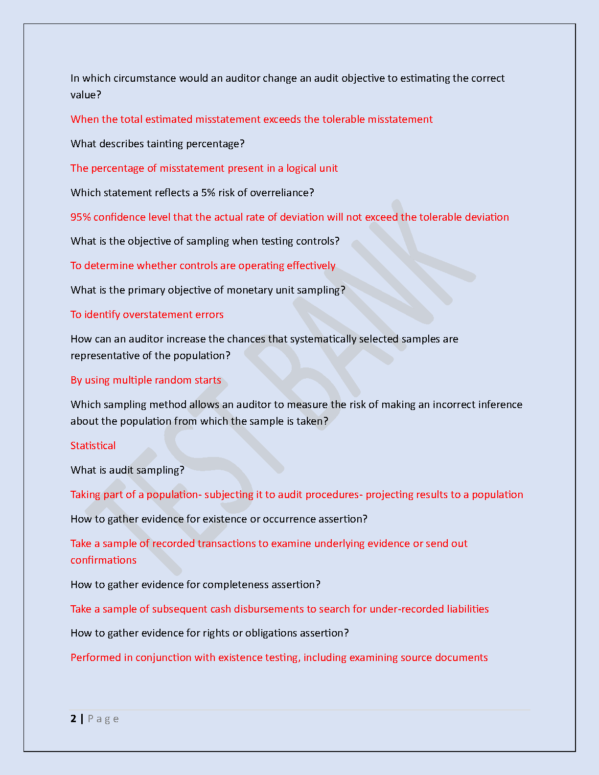 WGU D251 Advanced Auditing OA Test Bank 2026