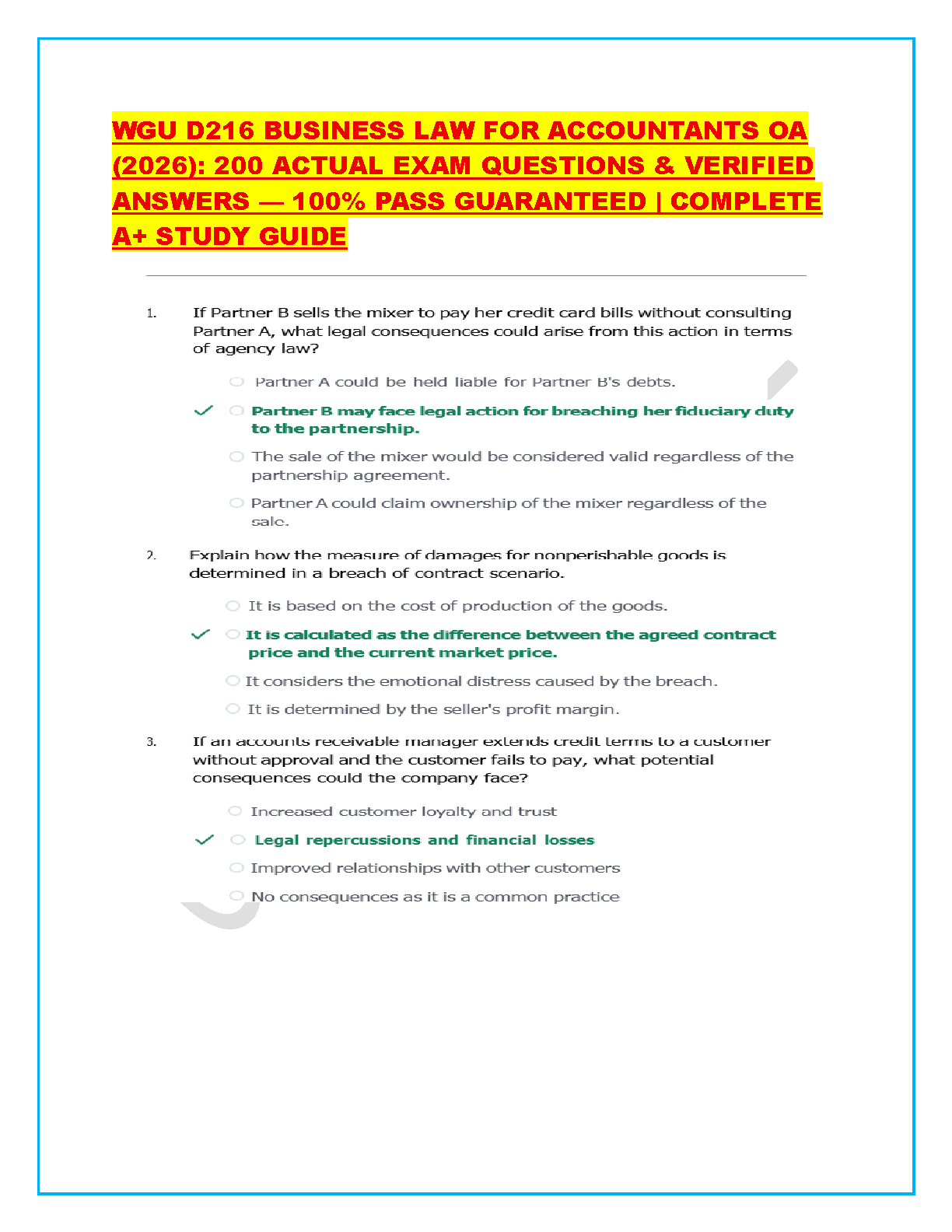 WGU D216 Business Law for Accountants OA Test Bank with Answers IMG-1