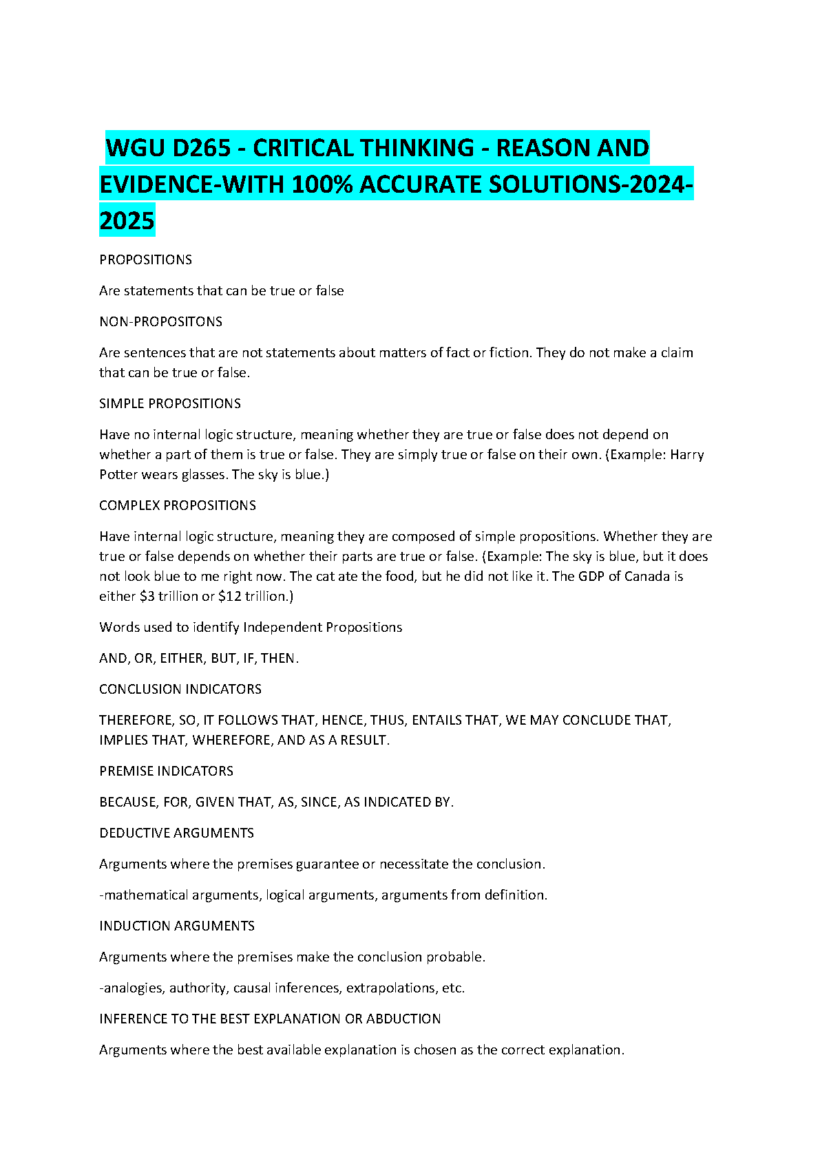 WGU D265 Critical Thinking Solutions Manual 2024-2025