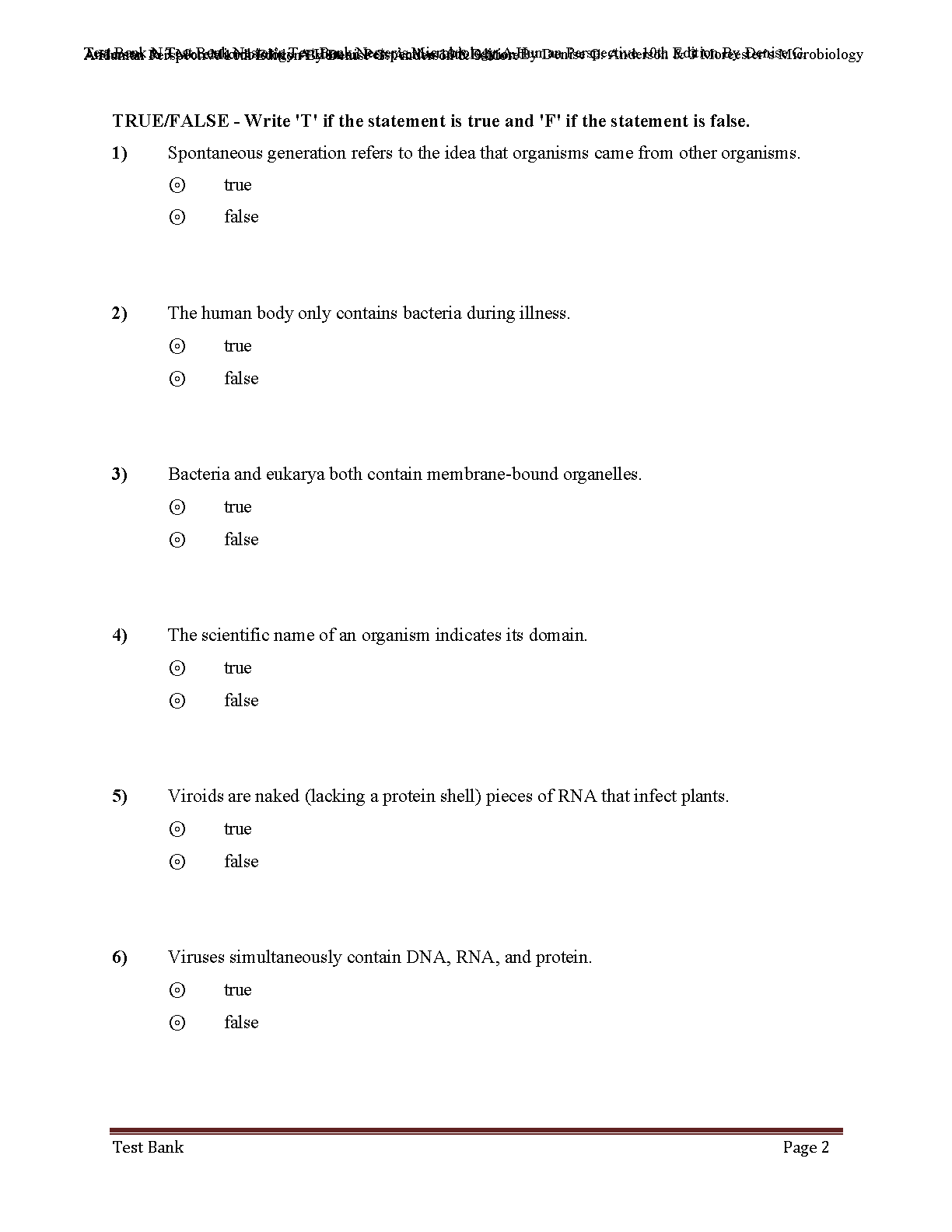 Nester's Microbiology Test Bank 10th Ed Solutions
