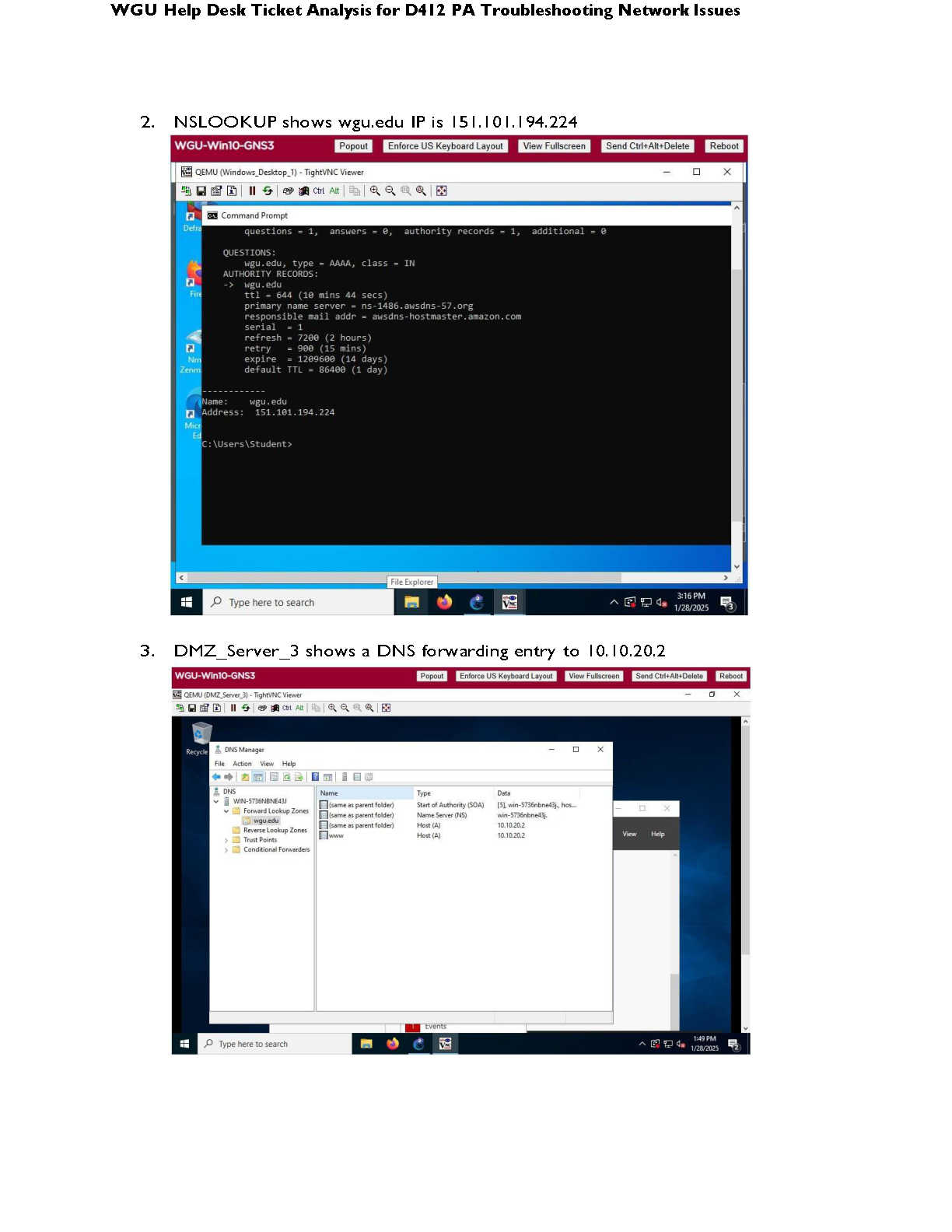 WGU C214 Help Desk Ticket I Solution | DNS & NSLOOKUP Analysis
