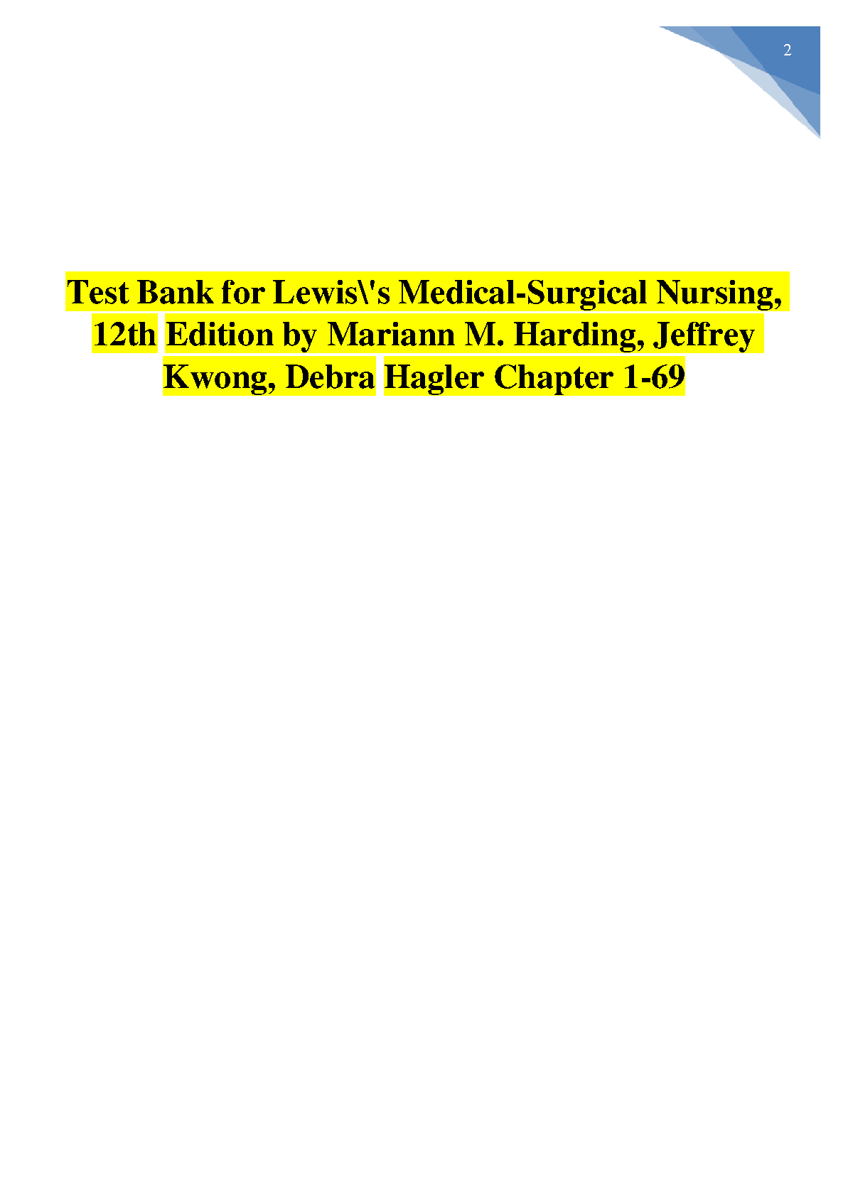 Lewis Med Surg Nursing Test Bank Ch 1-69 12th Ed