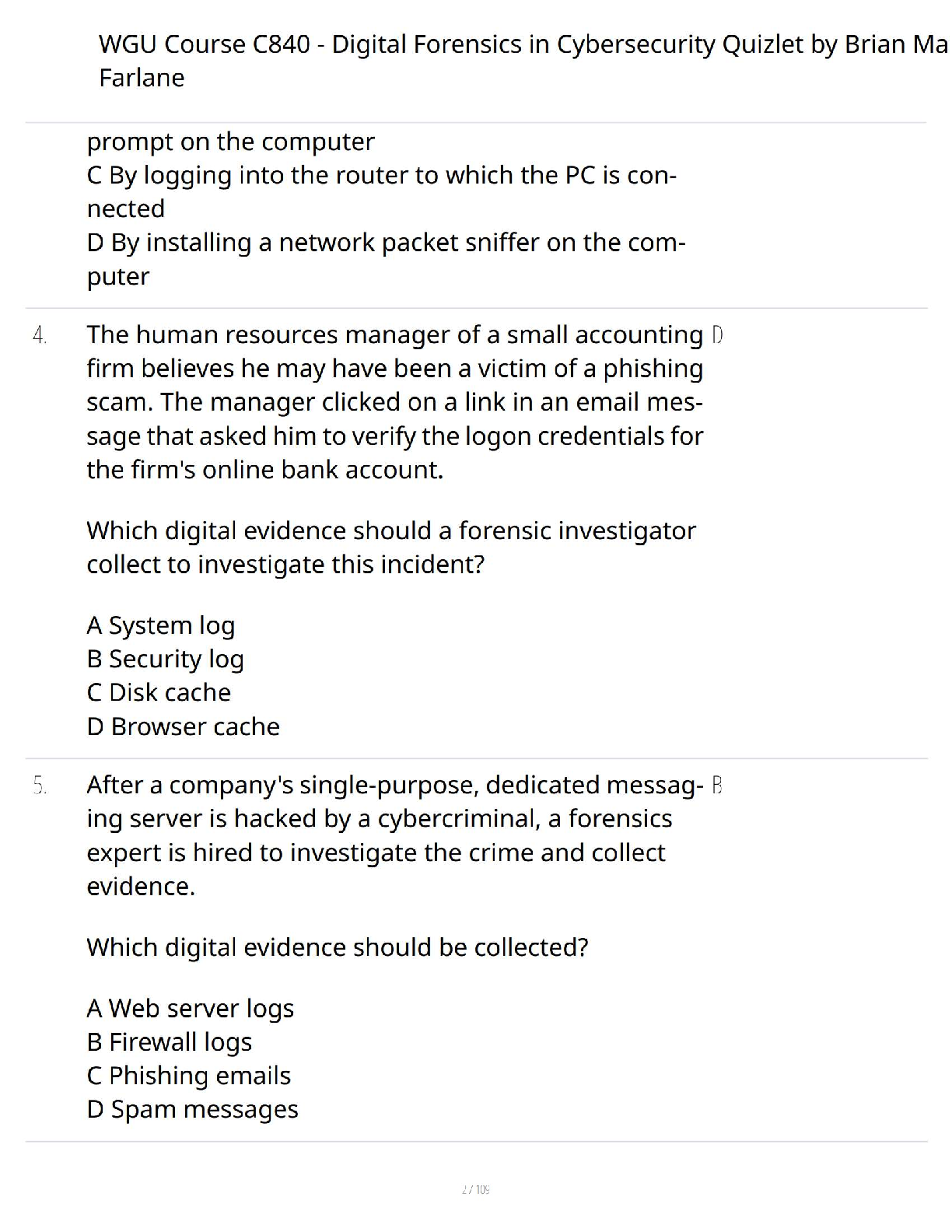 WGU C840 Digital Forensics Test Bank and Study Guide