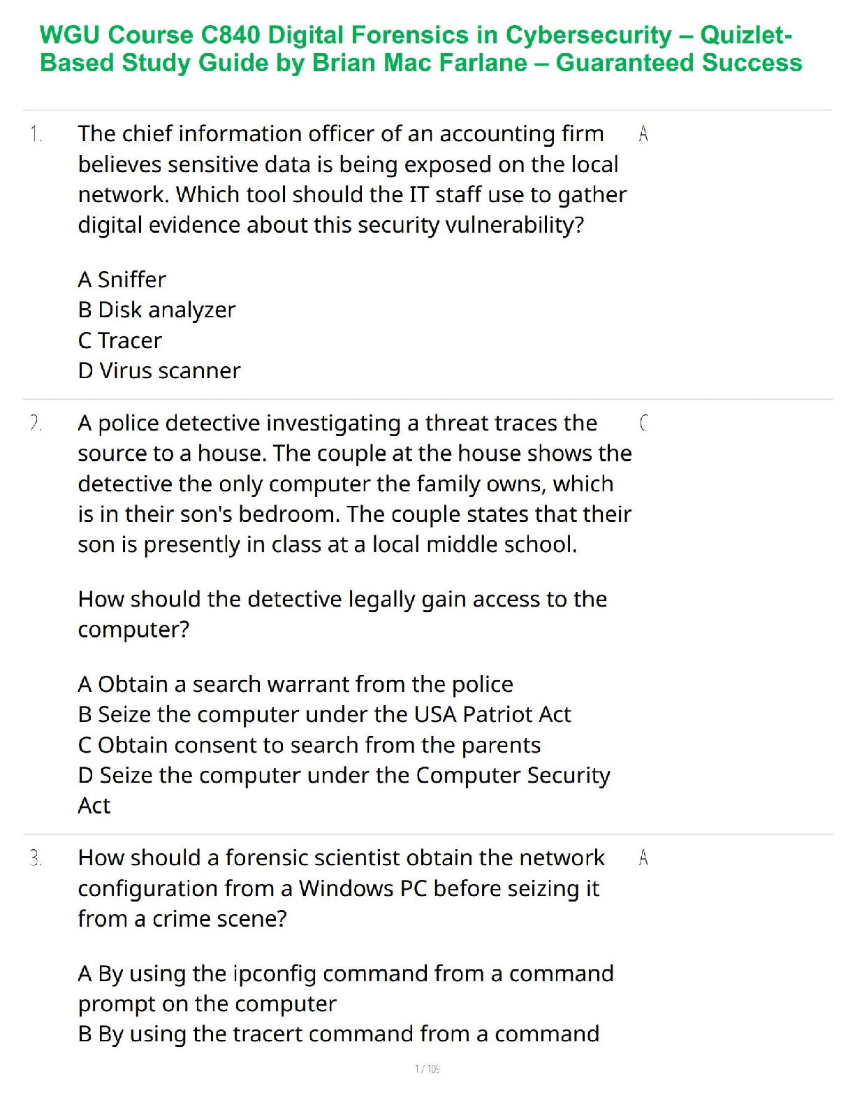 WGU C840 Digital Forensics Test Bank and Study Guide