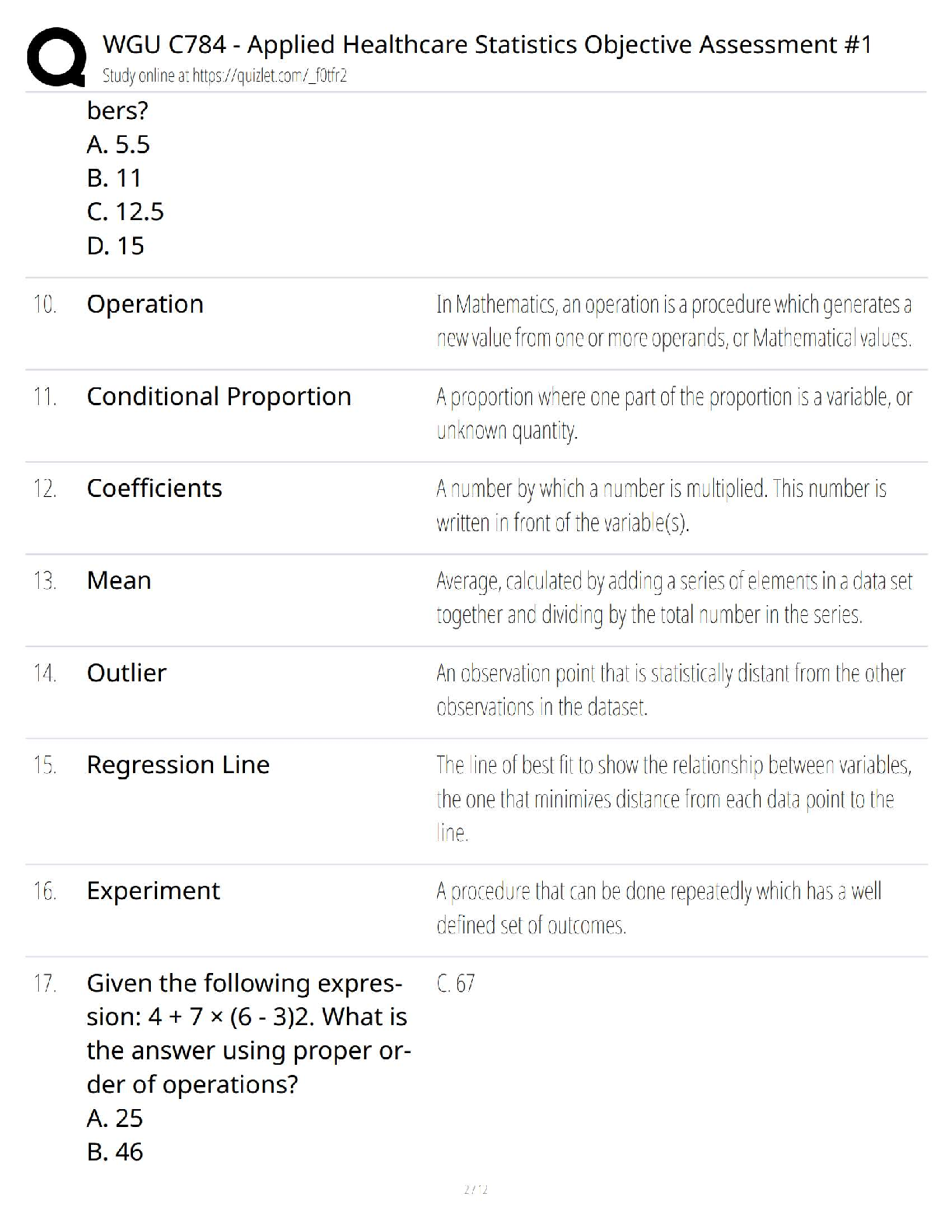 WGU C784 OA1 Healthcare Statistics Test Bank