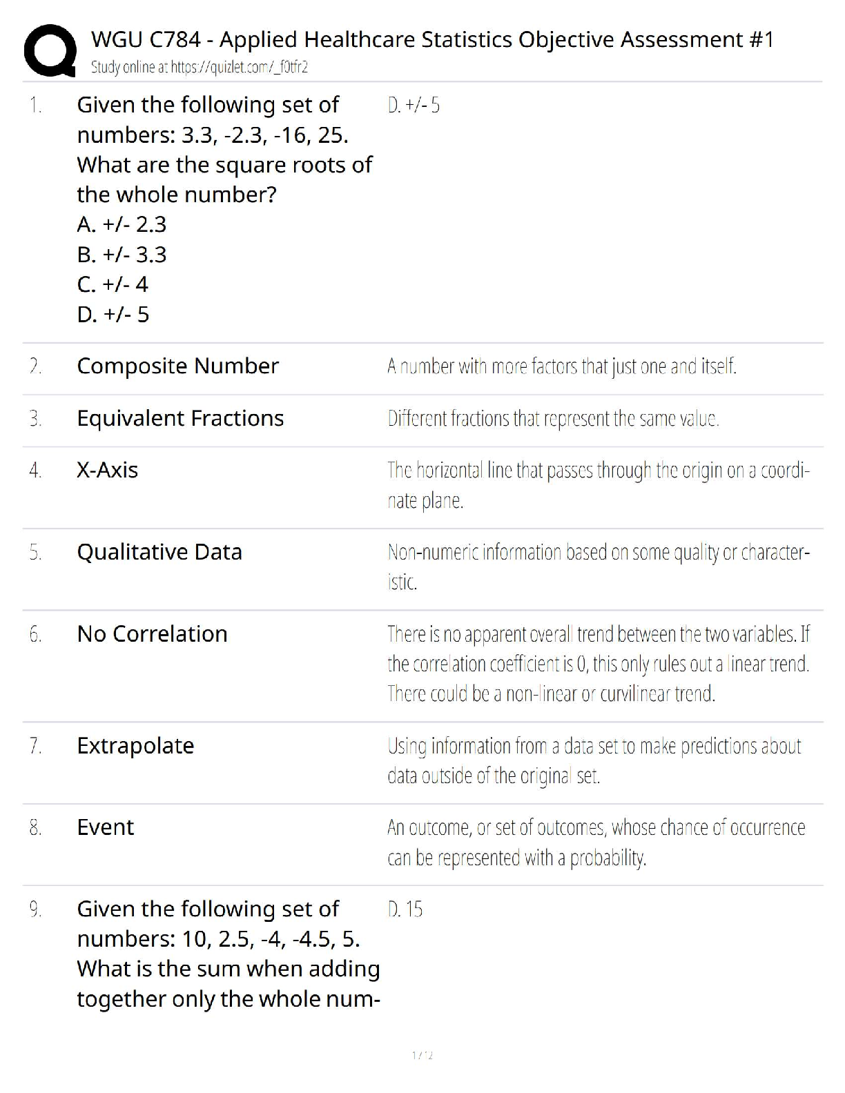 WGU C784 OA1 Healthcare Statistics Test Bank