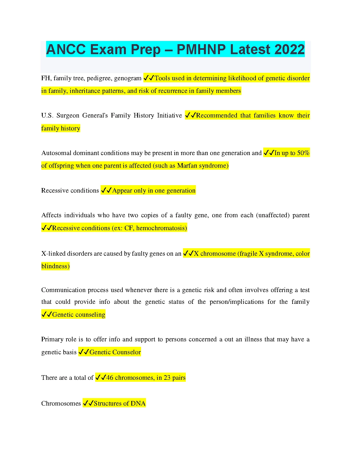 PMHNP ANCC Exam Prep 2026 Genetics Study Notes