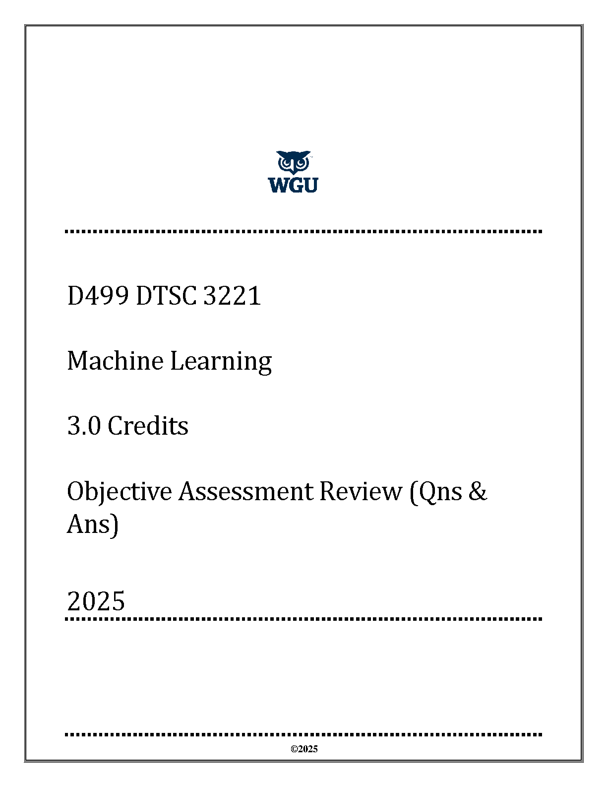 DTSC 3221 Machine Learning Exam Prep Q&A 2024