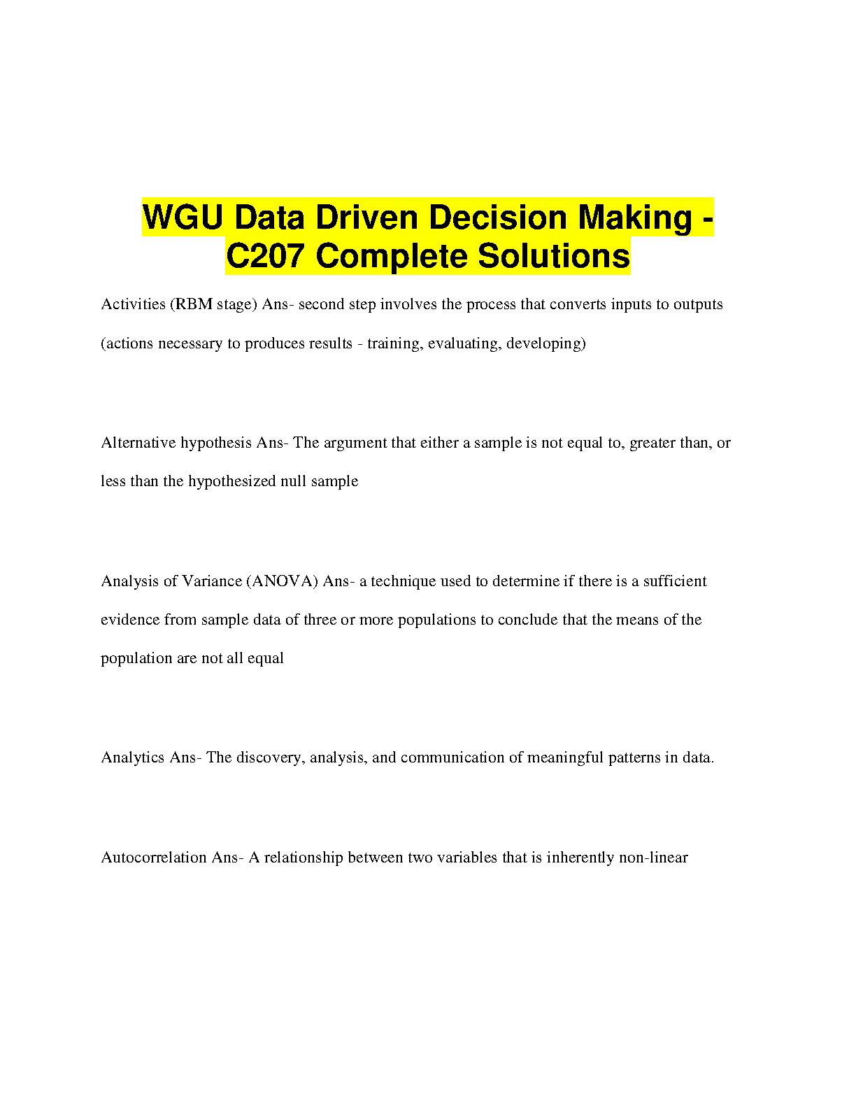 WGU C207 Data Driven Decisions: Complete Exam Solutions 2026-2027 IMG-1