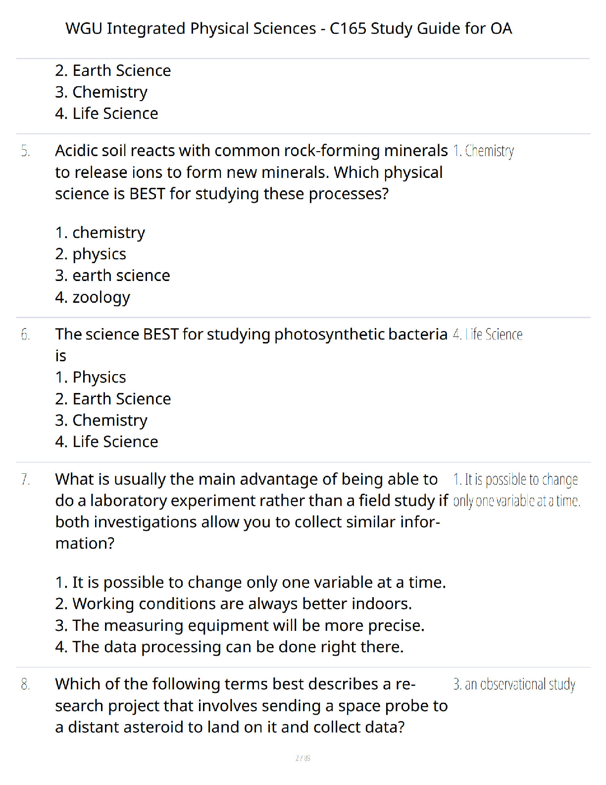 WGU C165 Physical Sciences OA Study Guide