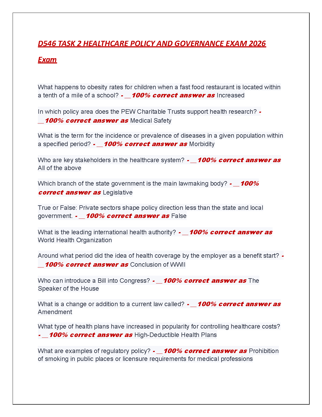 WGU D546 Task 2 Healthcare Policy Governance Exam 2026 IMG-1
