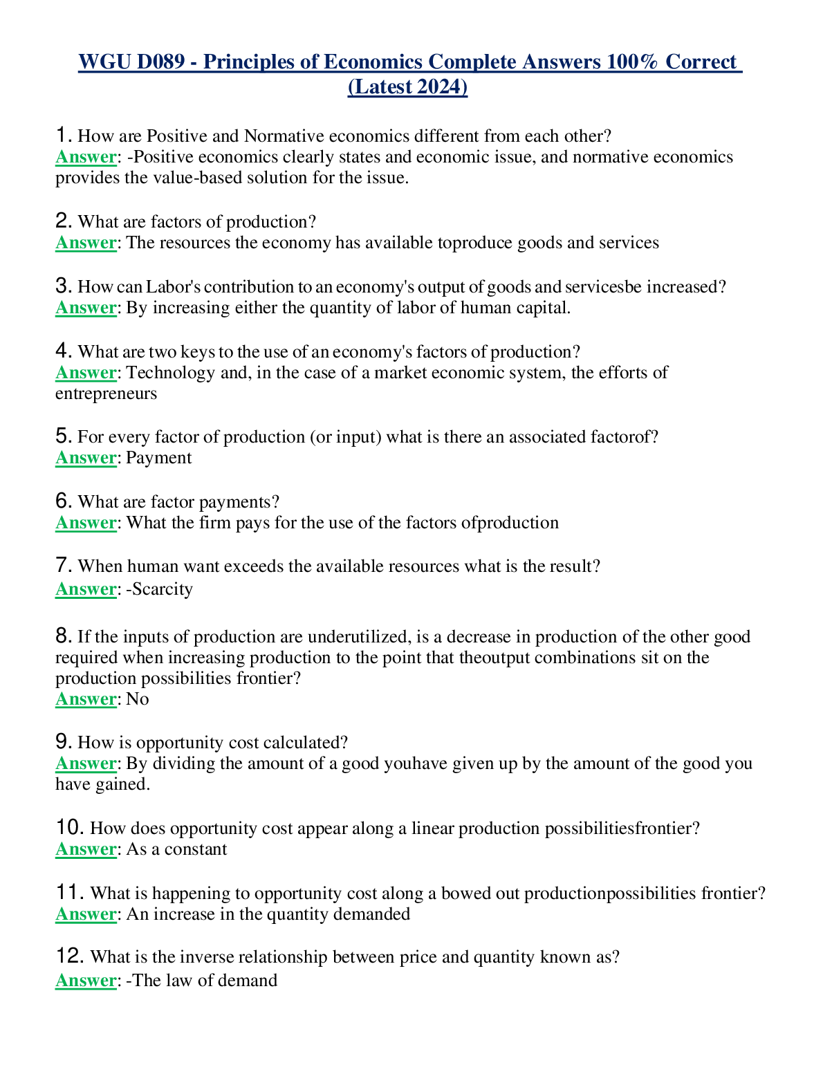 WGU D089 Principles of Economics Answers