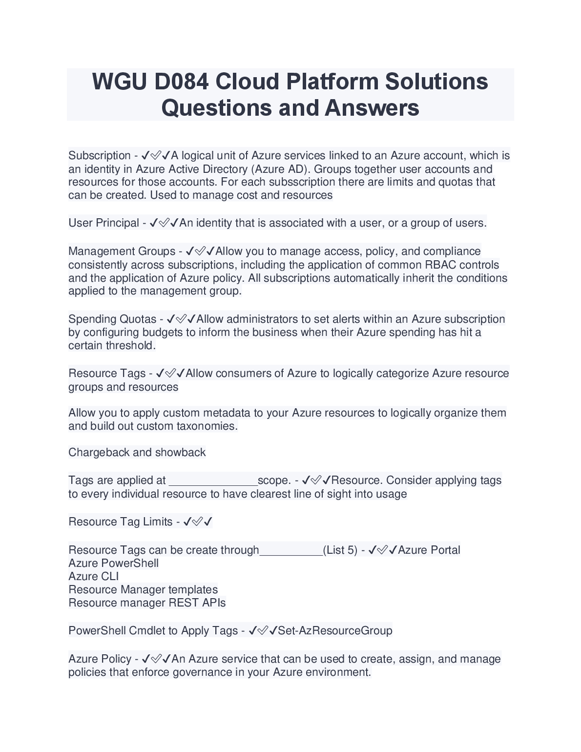WGU D084 Cloud Platform Solutions Q&A Study Guide