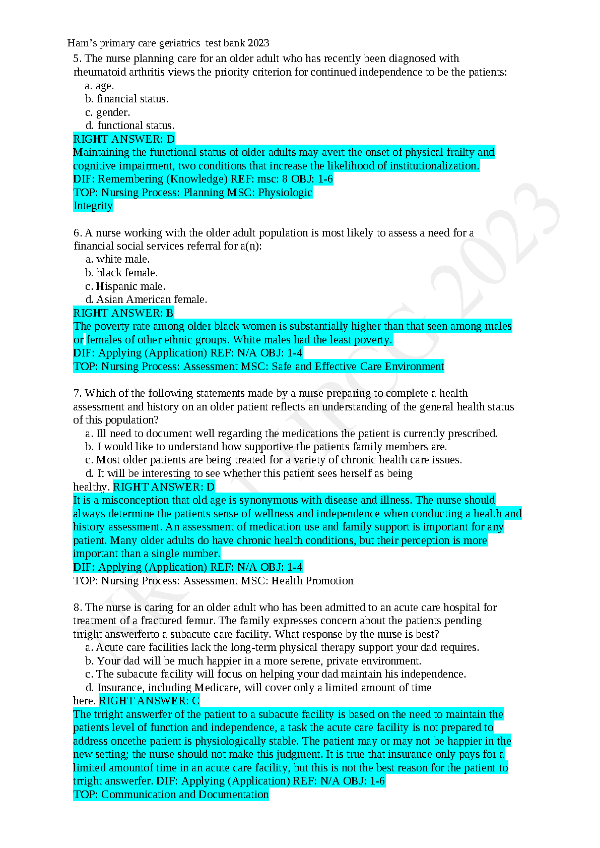 NR 601 Primary Care Geriatrics Test Bank 2023 Q&A IMG-3