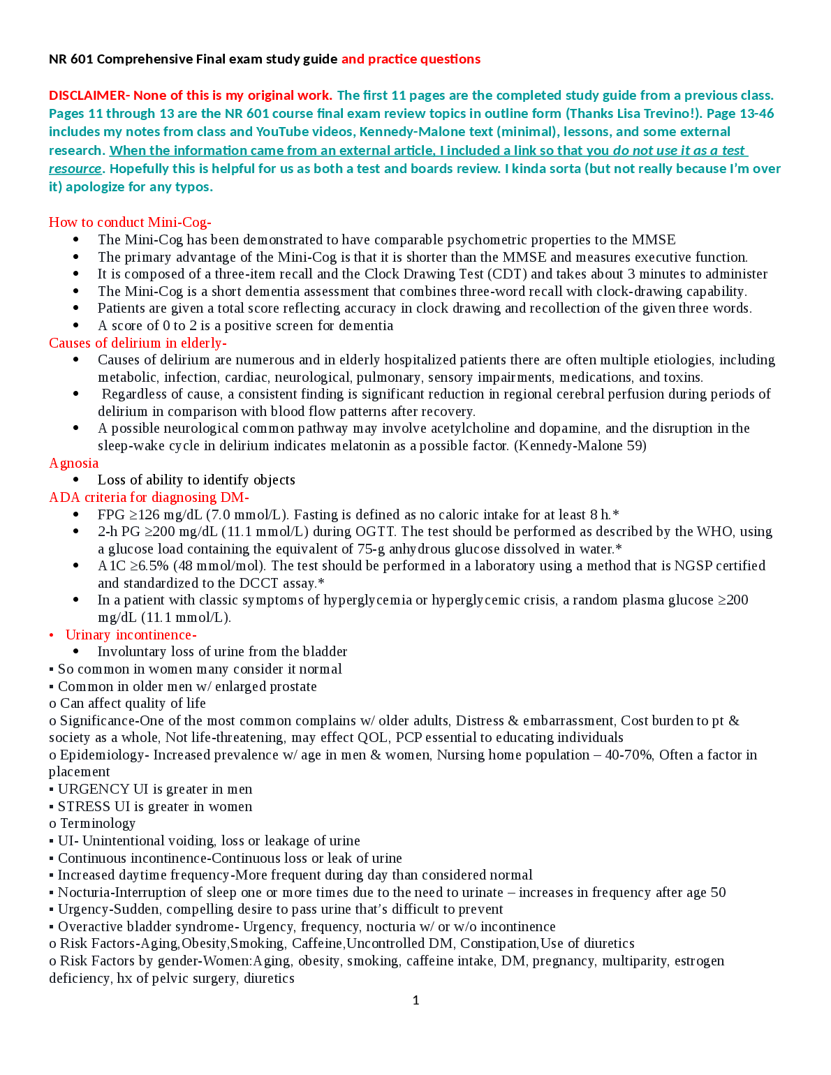 NR 601 Nursing Final Exam Study Guide & Practice Questions
