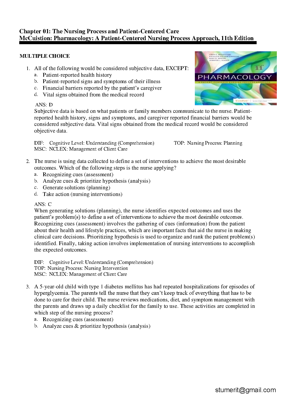 Pharmacology Test Bank 11th Ed Patient Centered Nursing