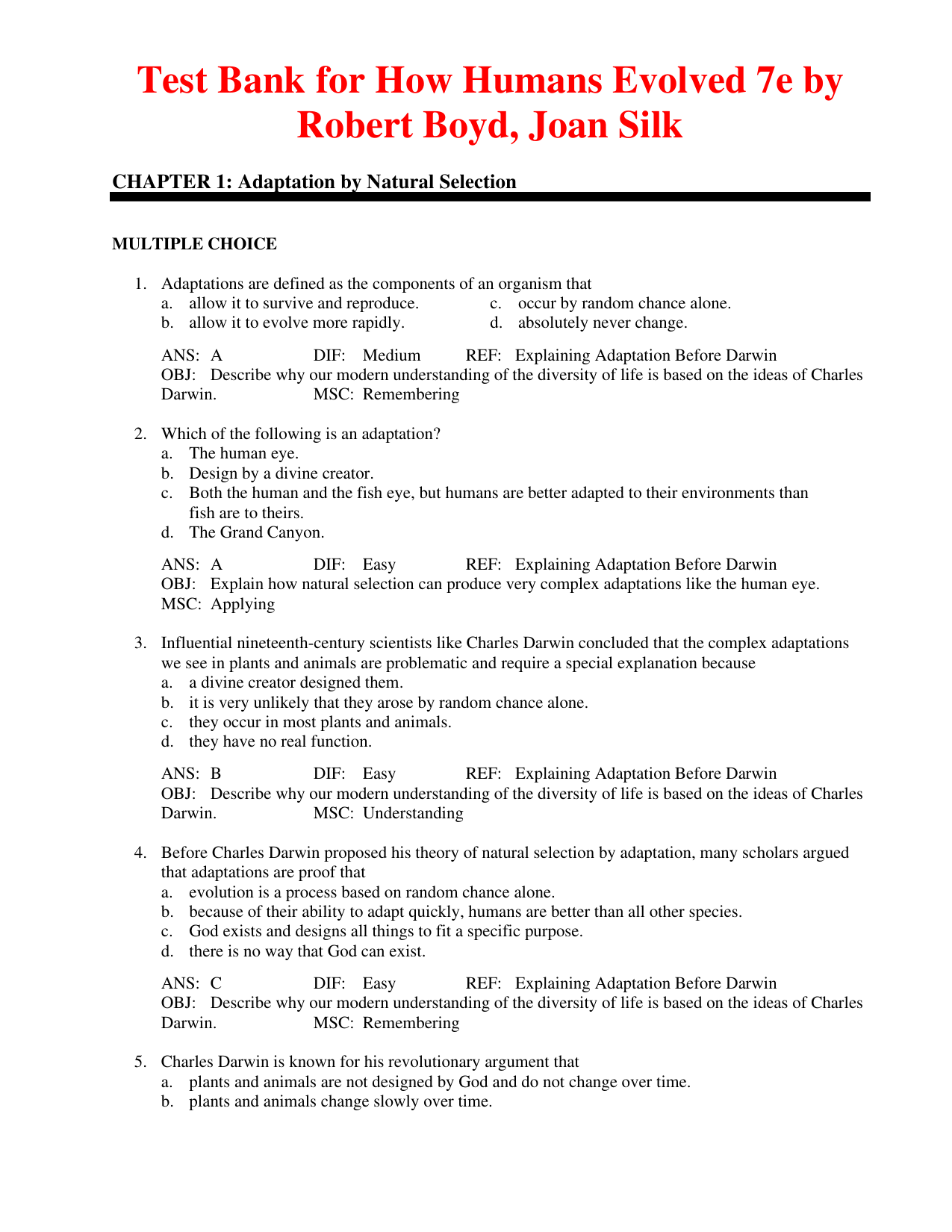 How Humans Evolved 7th Edition TEST BANK IMG-1