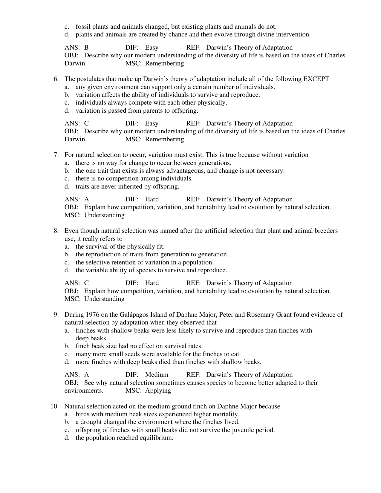 How Humans Evolved 7th Edition TEST BANK