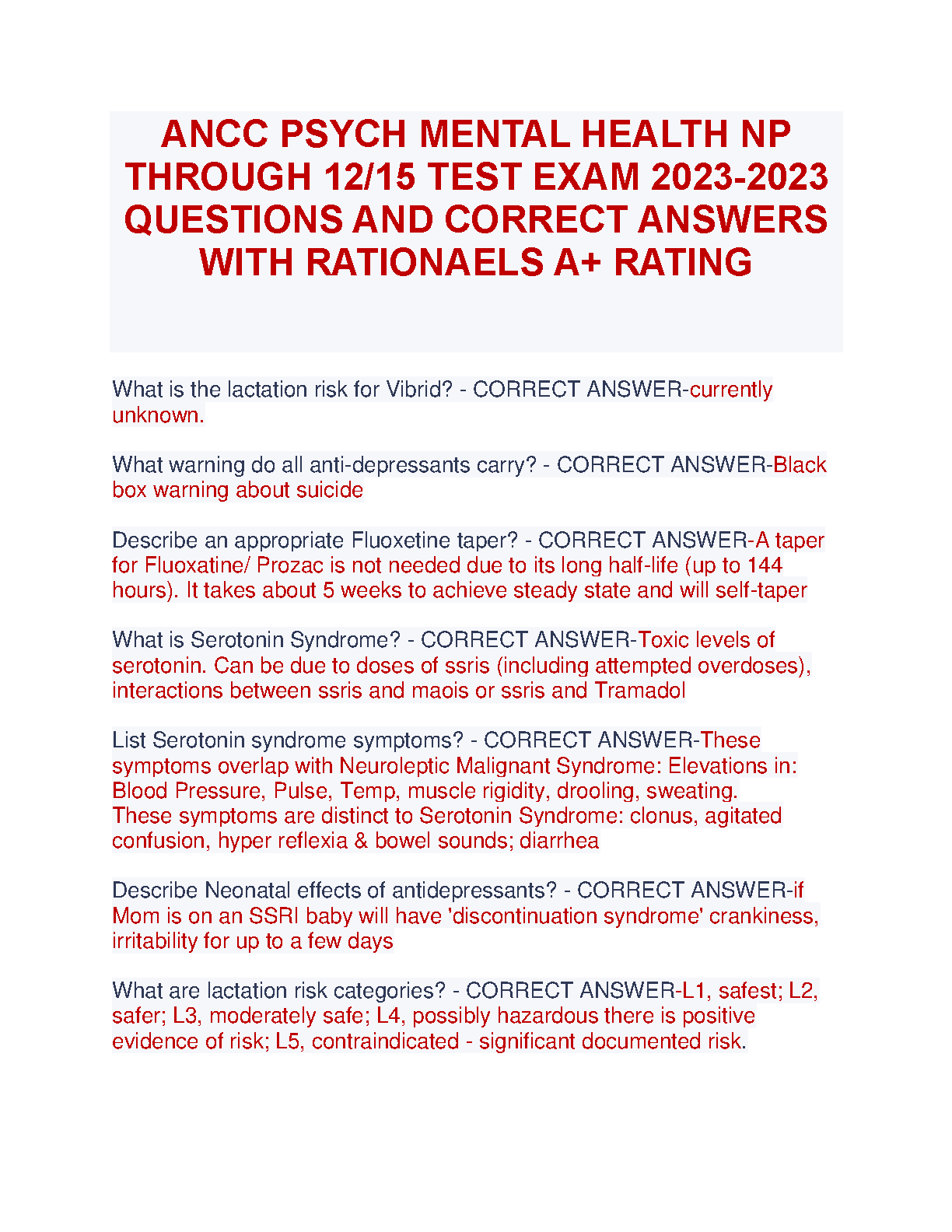 ANCC Psych MHNP Exam Prep 2026-27 Practice Questions & Answers