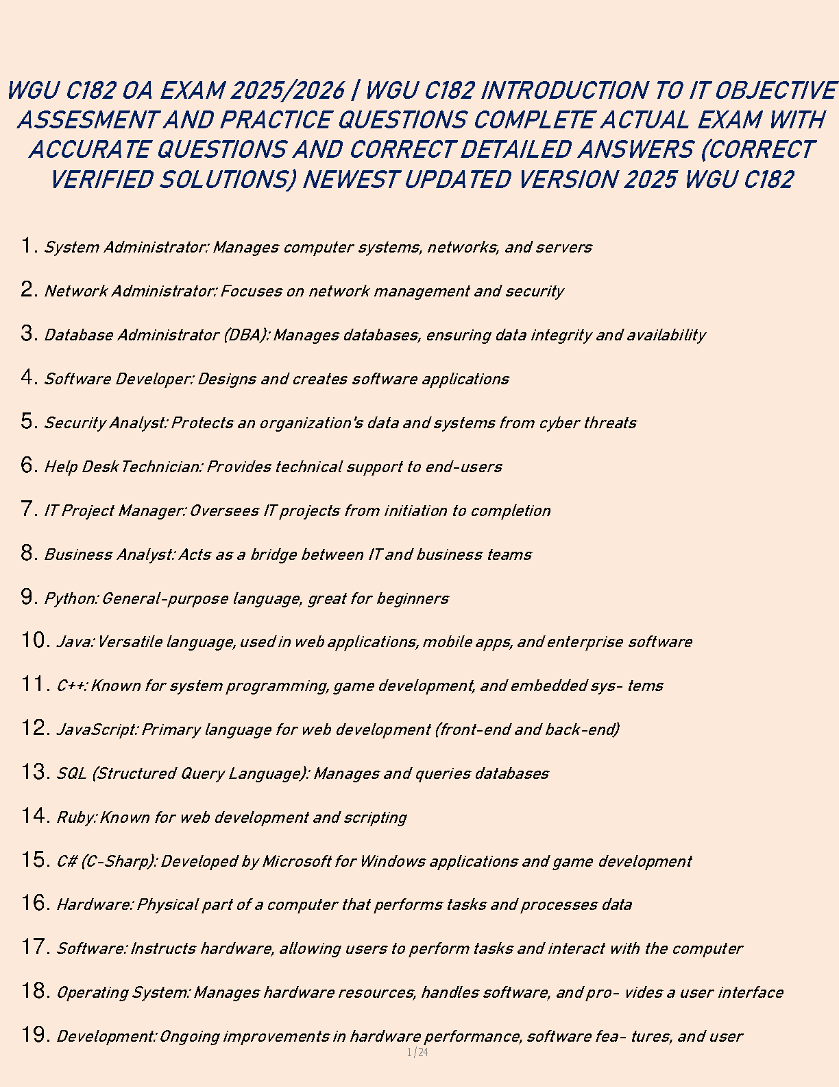 WGU C182 Intro to IT Exam Prep and Verified Answer Guide IMG-1