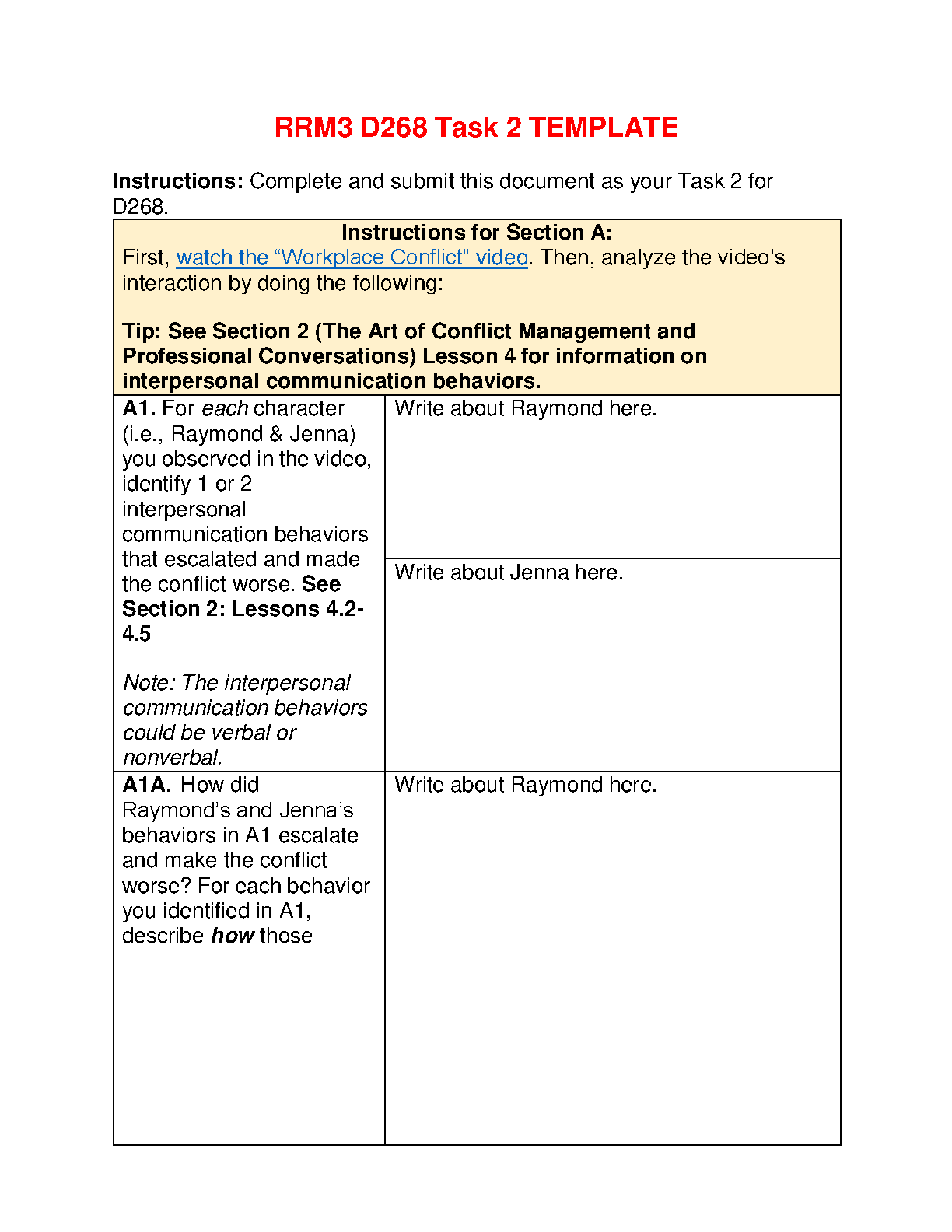 WGU RRM3 D268 Task 2 Guide | Workplace Conflict Analysis IMG-1