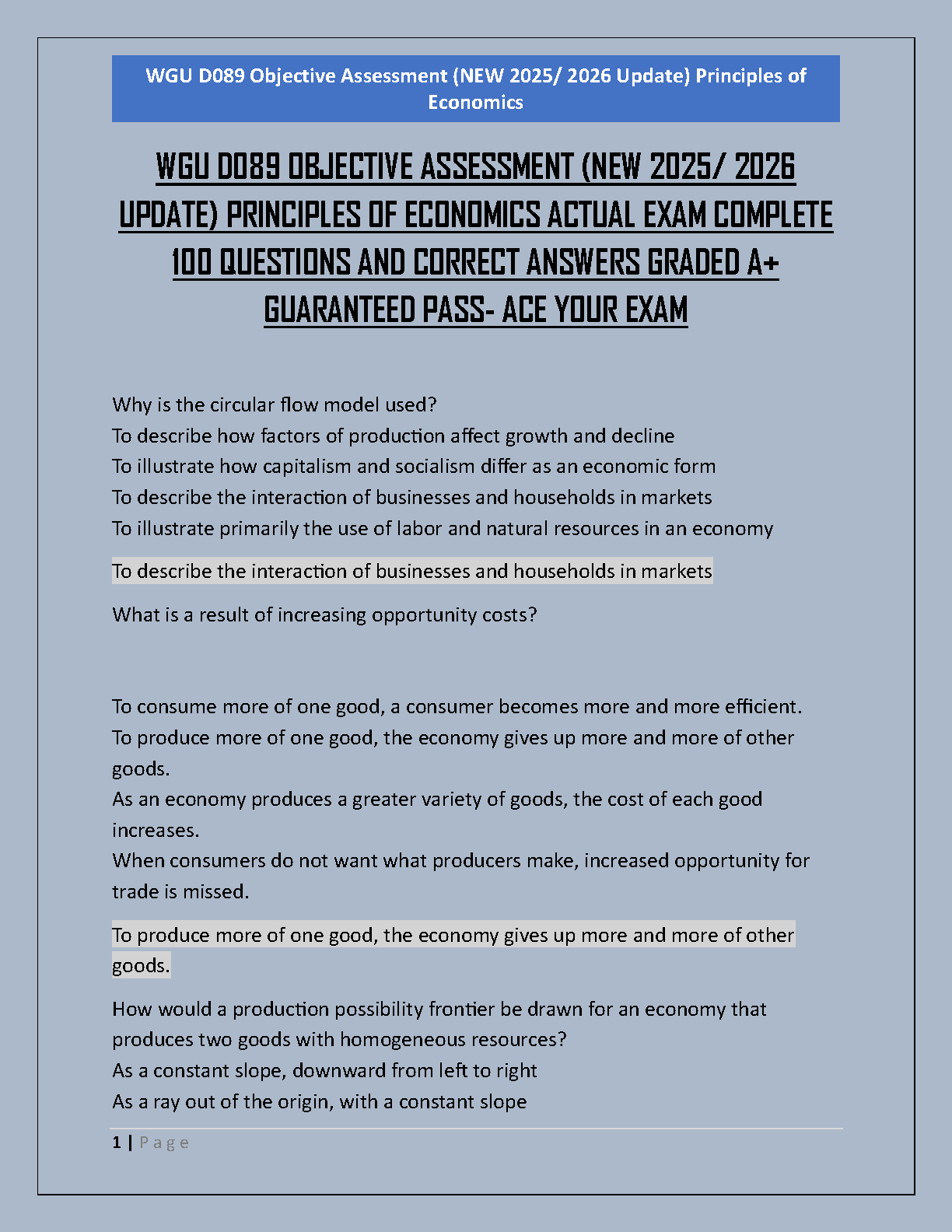WGU D089 Economics Test Bank 2025 100% Correct Answers IMG-1
