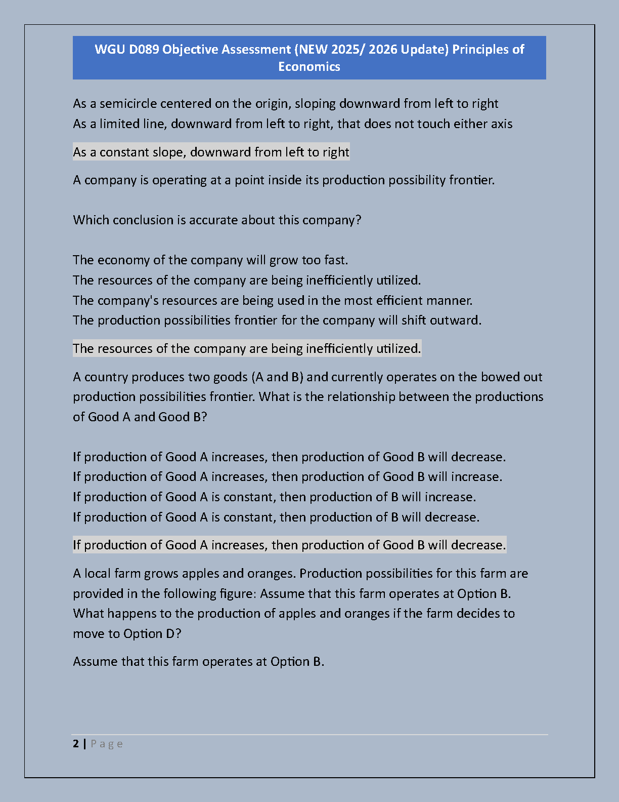 WGU D089 Economics Test Bank 2025 100% Correct Answers