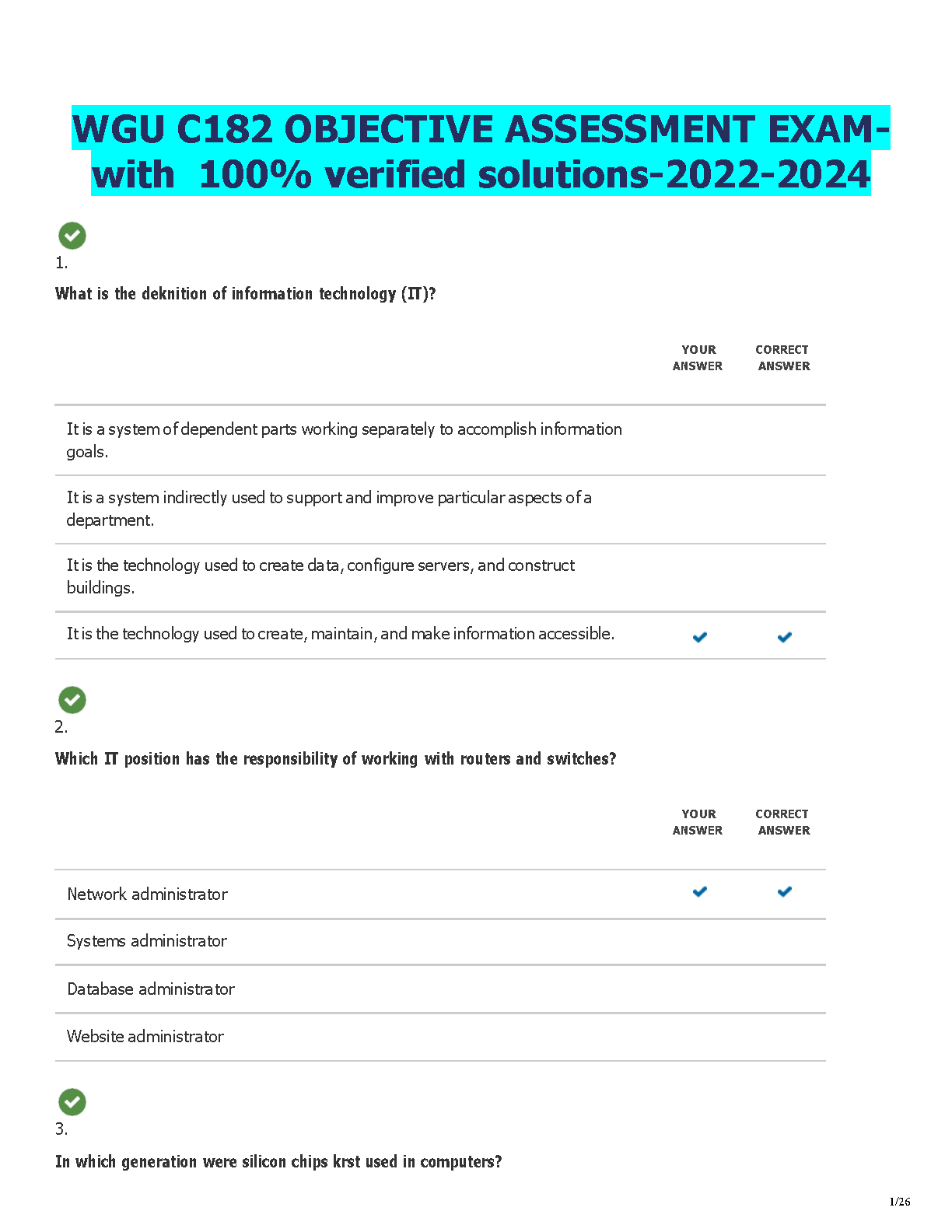 WGU C182 Exam Solutions 2022-2024 | Verified Answers & Study Guide
