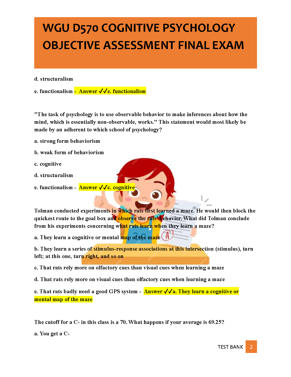 WGU D570 Cognitive Psychology Final Exam Study Guide PDF