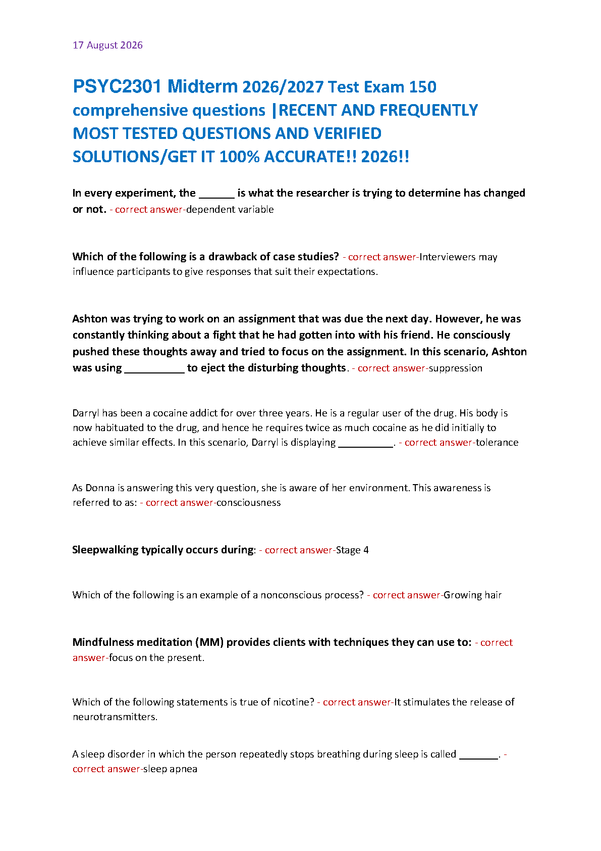 PSYC2301 Midterm Test Bank 2026-27: Psych Questions & Answers IMG-1
