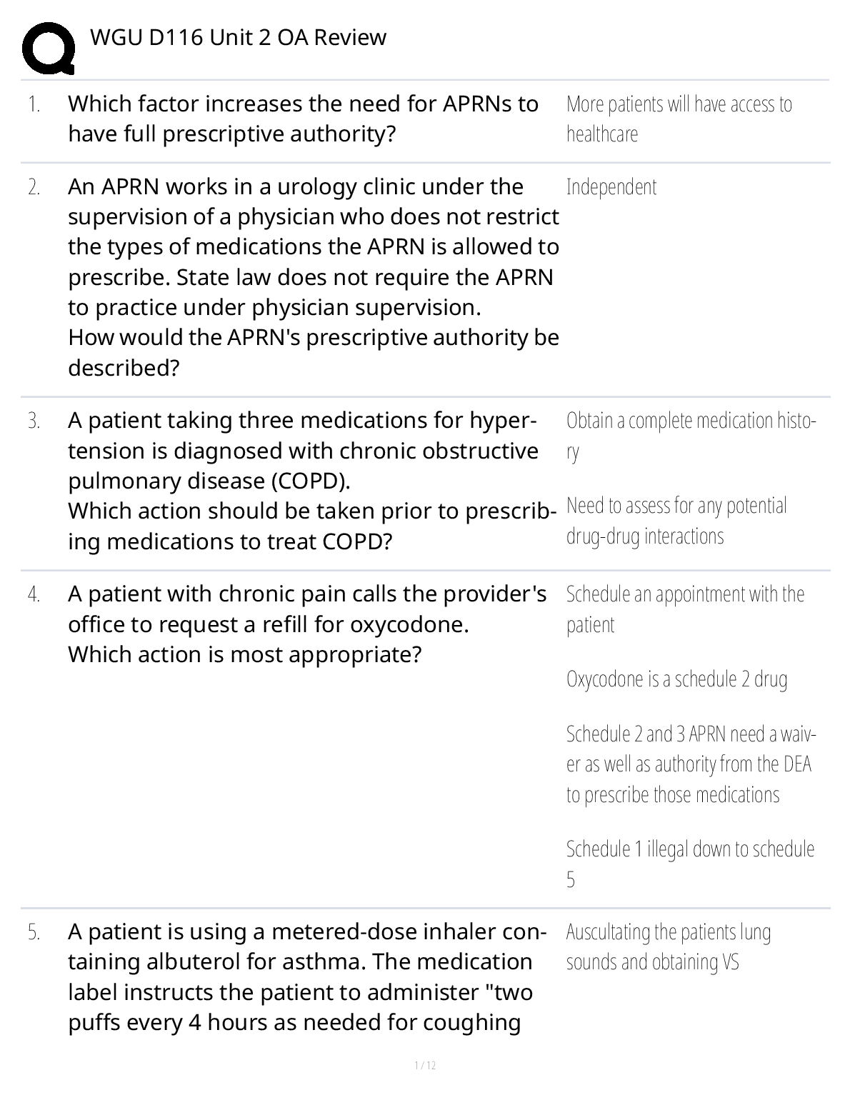 WGU D116 Unit 2 OA Study Guide | Pharm Found Review