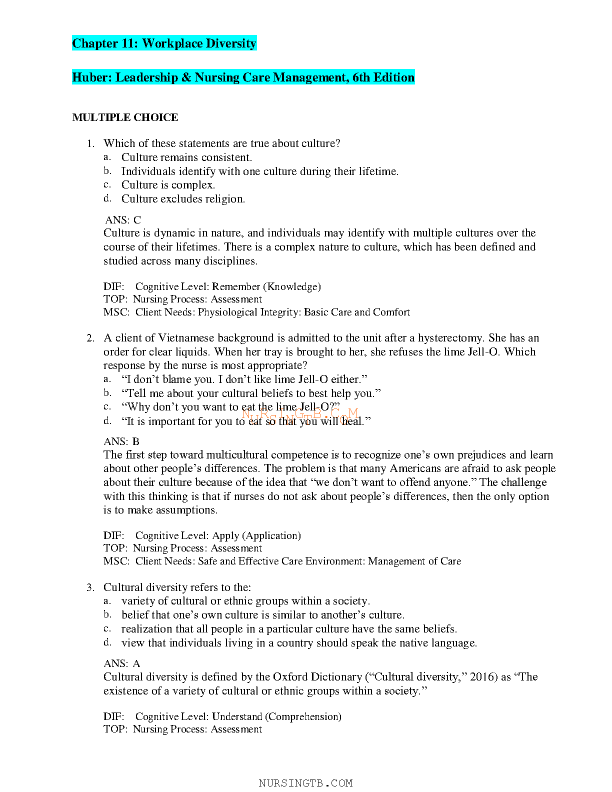 Transcultural Nursing Test Bank Giger Davidhizar Solutions IMG-1