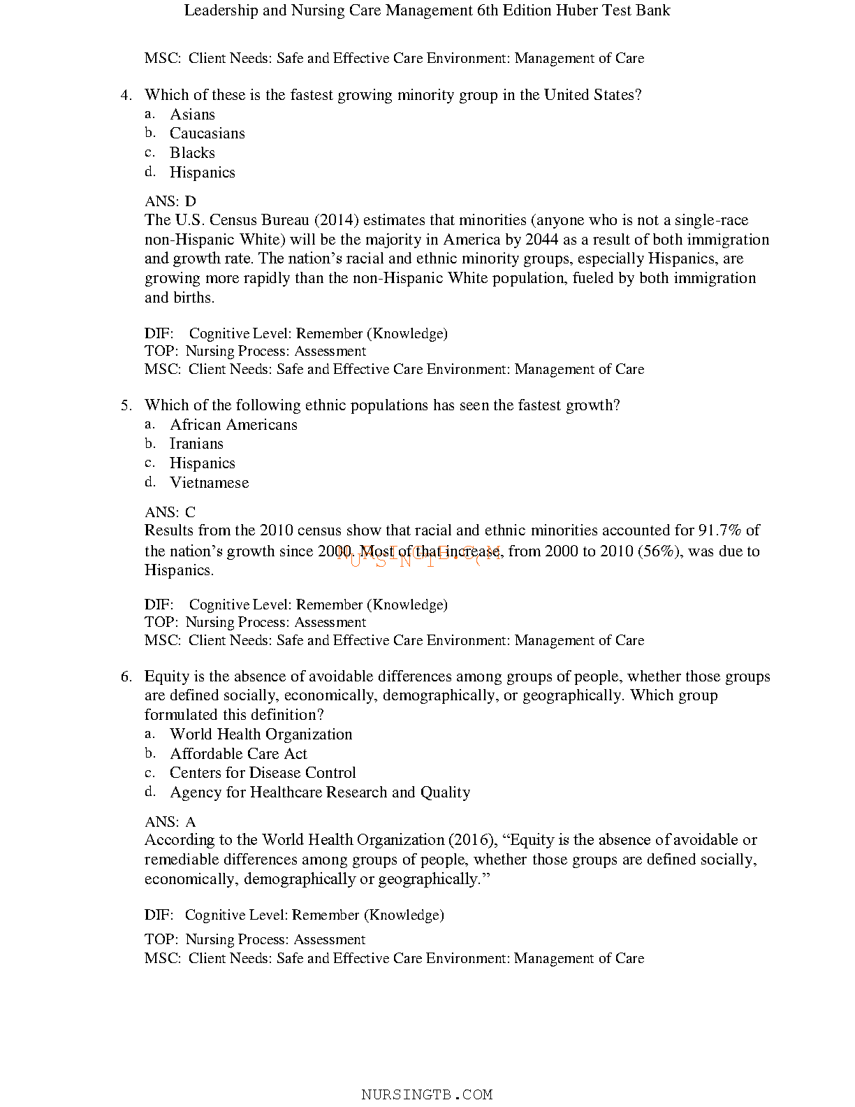 Transcultural Nursing Test Bank Giger Davidhizar Solutions