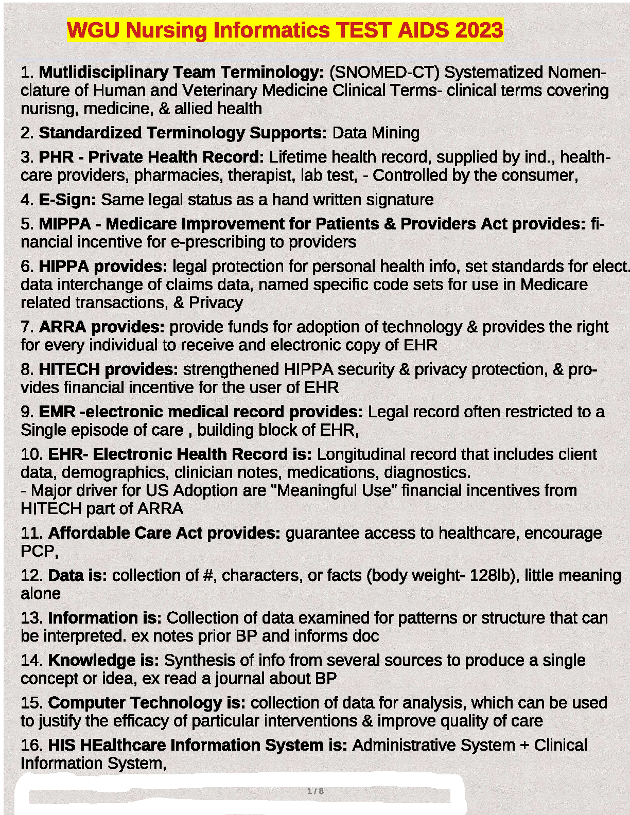 WGU Nursing Informatics C859 Test Bank 2023