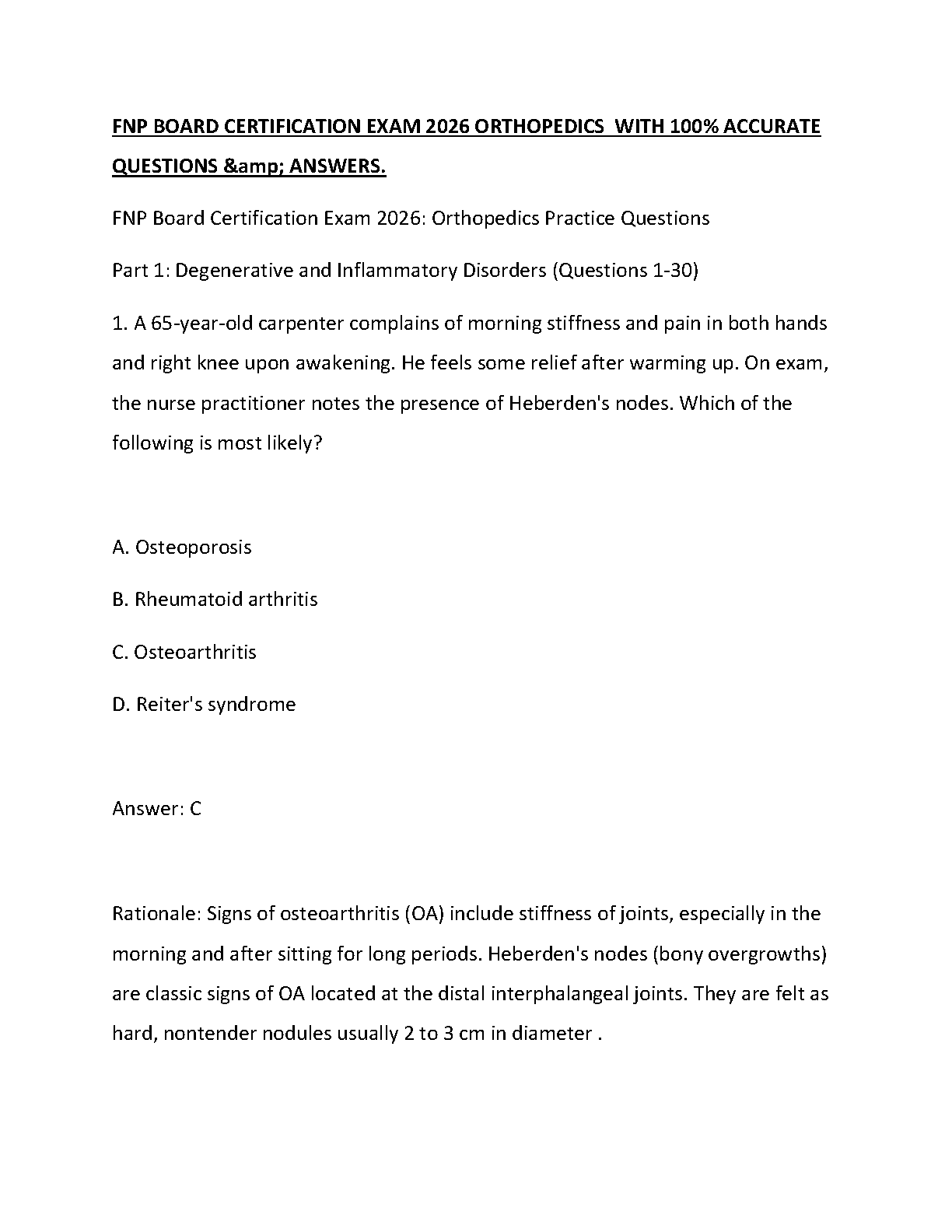FNP Board Exam 2026 Orthopedics Study Guide Degenerative Disorders IMG-1