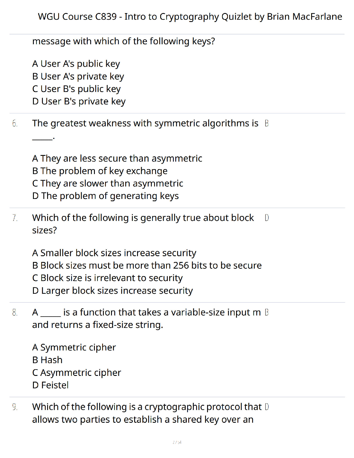 WGU C839 Cryptography Study Guide 2026 Verified Q&A