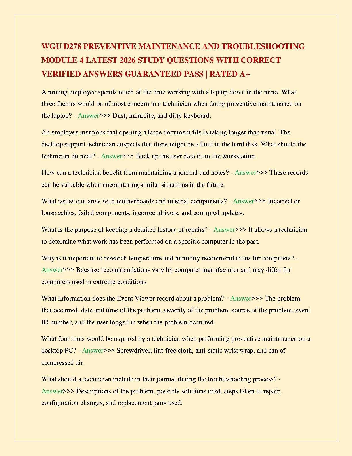 WGU D278 Module 4 Exam Prep: Preventive Maintenance Q&A Guide