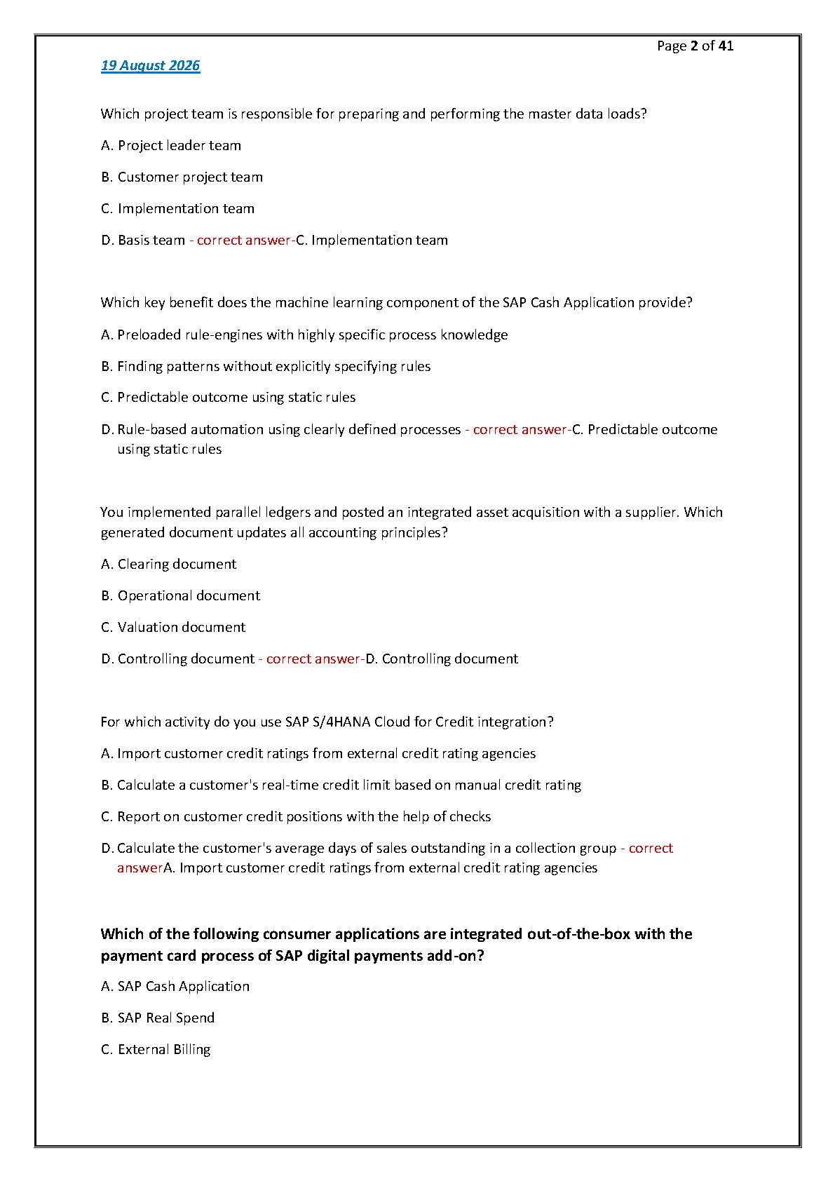 SAP C_S4CFI_2308 Test Bank Questions and Answers