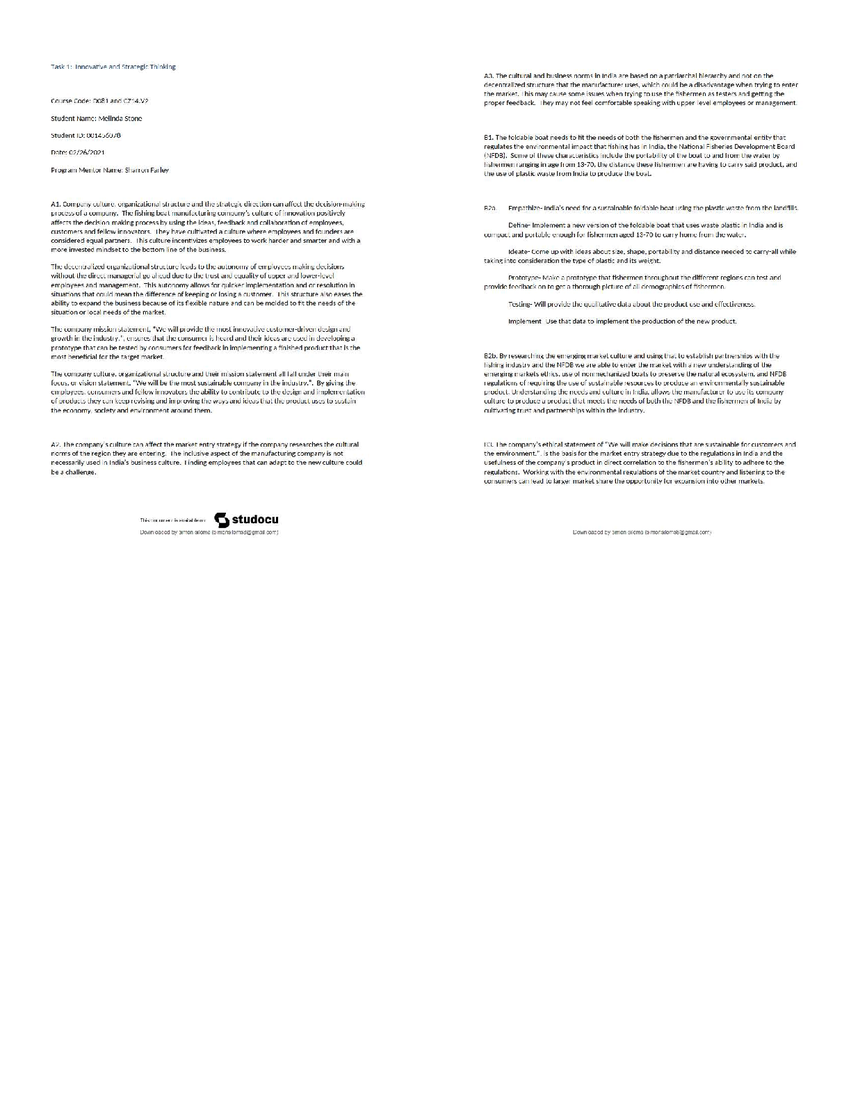 WGU C714 Task 1 Solution: Strategy and Innovation